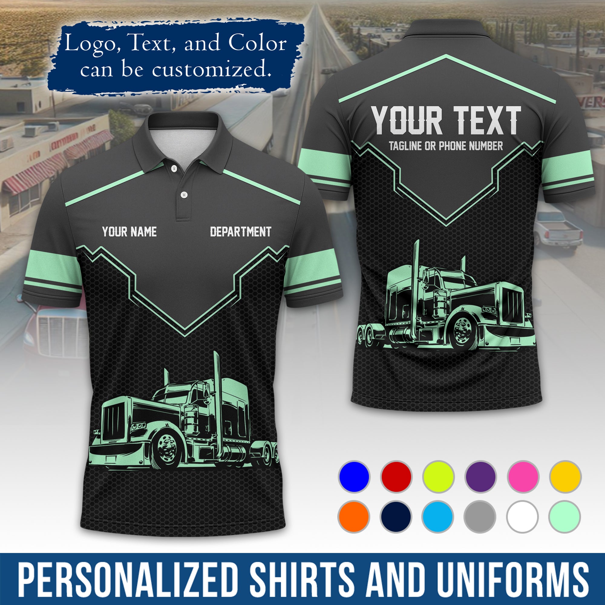 Custom Polo Shirt for Semi Truck Drivers, Personalized Logo, Company Text & Contact Info PL08