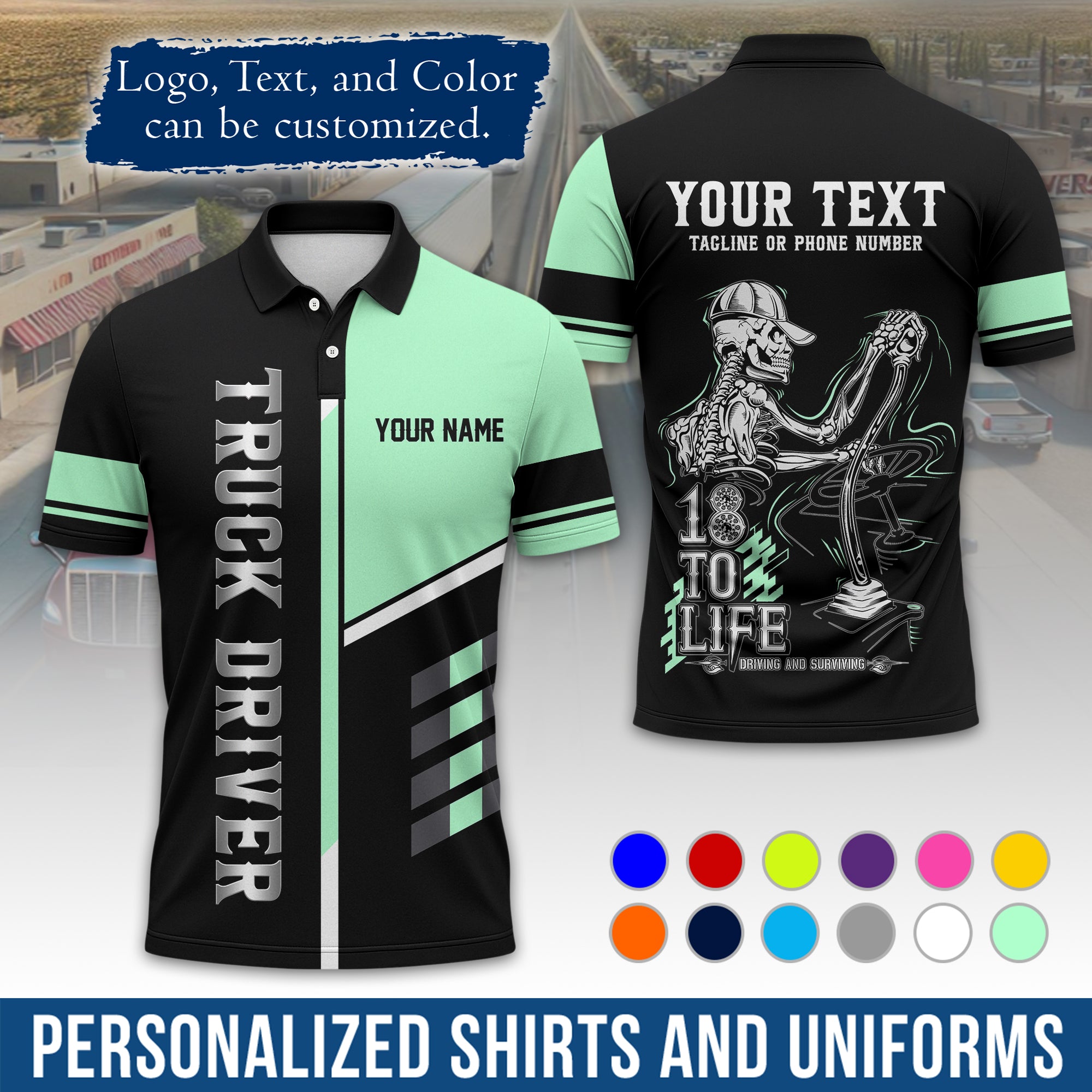 Custom Polo Shirt for Semi Truck Drivers, Personalized Logo, Company Text & Contact Info PL07