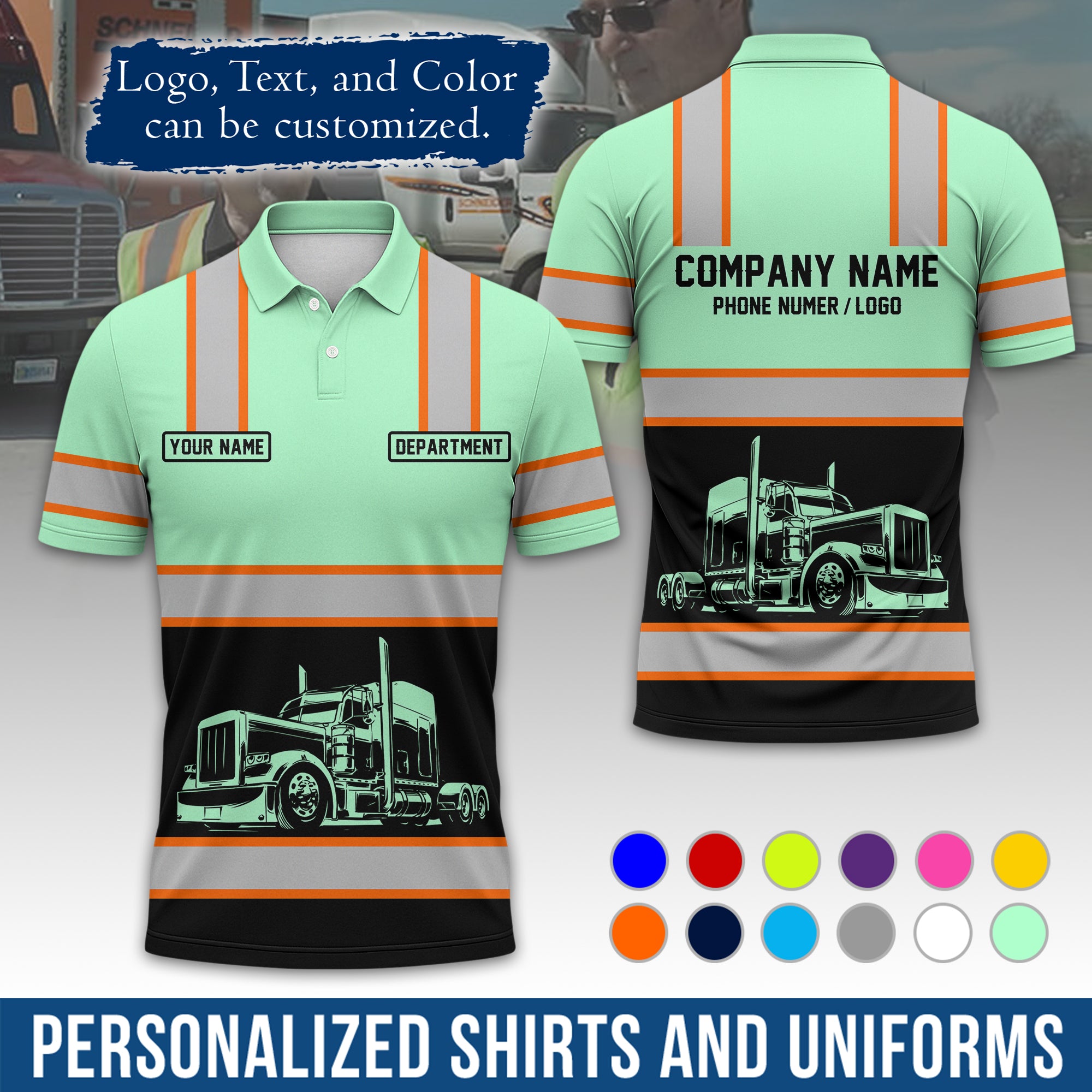 Custom Polo Shirt for Semi Truck Drivers, Personalized Logo, Company Text & Contact Info PL03