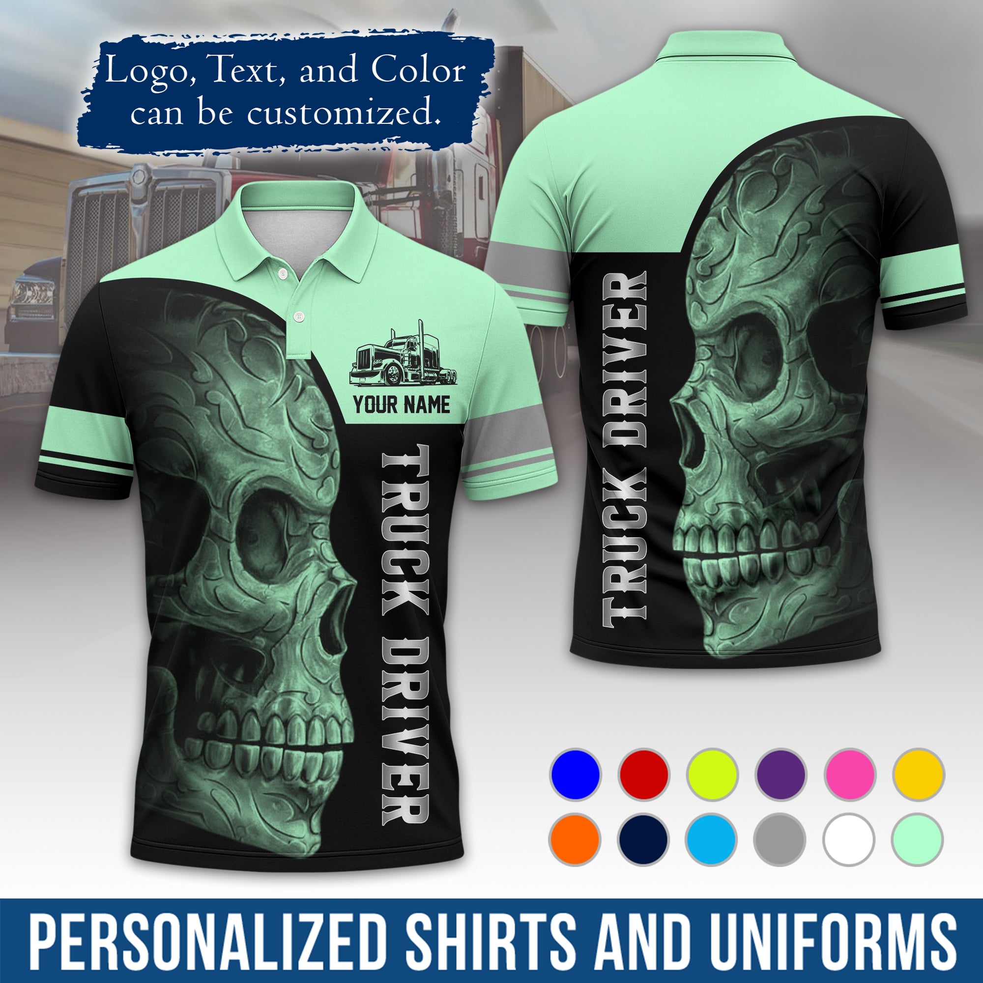 Custom Polo Shirt for Semi Truck Drivers, Personalized Logo, Company Text & Contact Info PL06