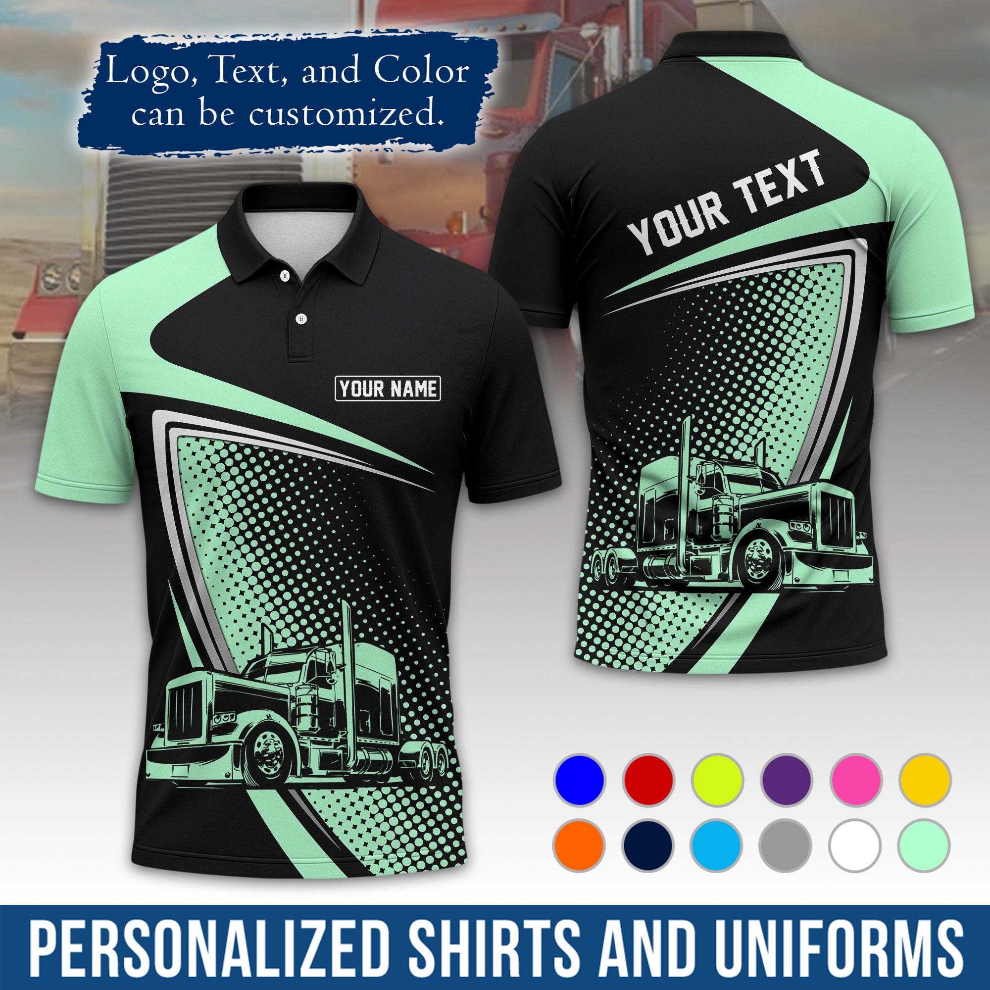 Custom Polo Shirt for Semi Truck Drivers, Personalized Logo, Company Text & Contact Info PL02