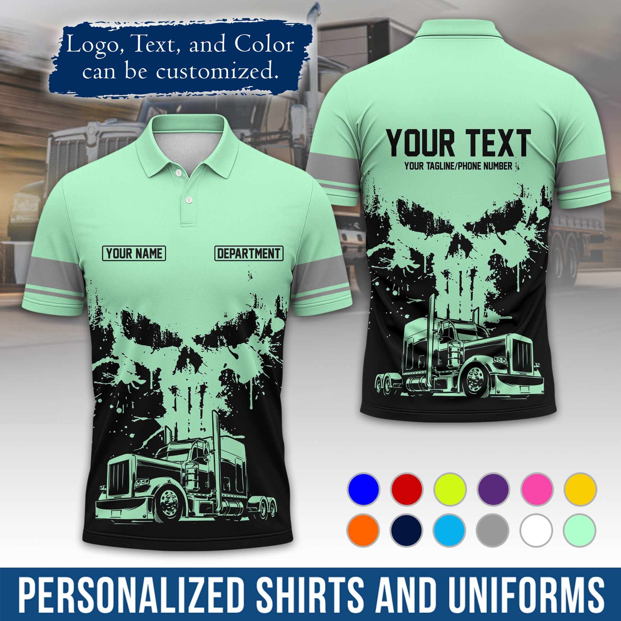 Custom Polo Shirt for Semi Truck Drivers, Personalized Logo, Company Text & Contact Info PL04
