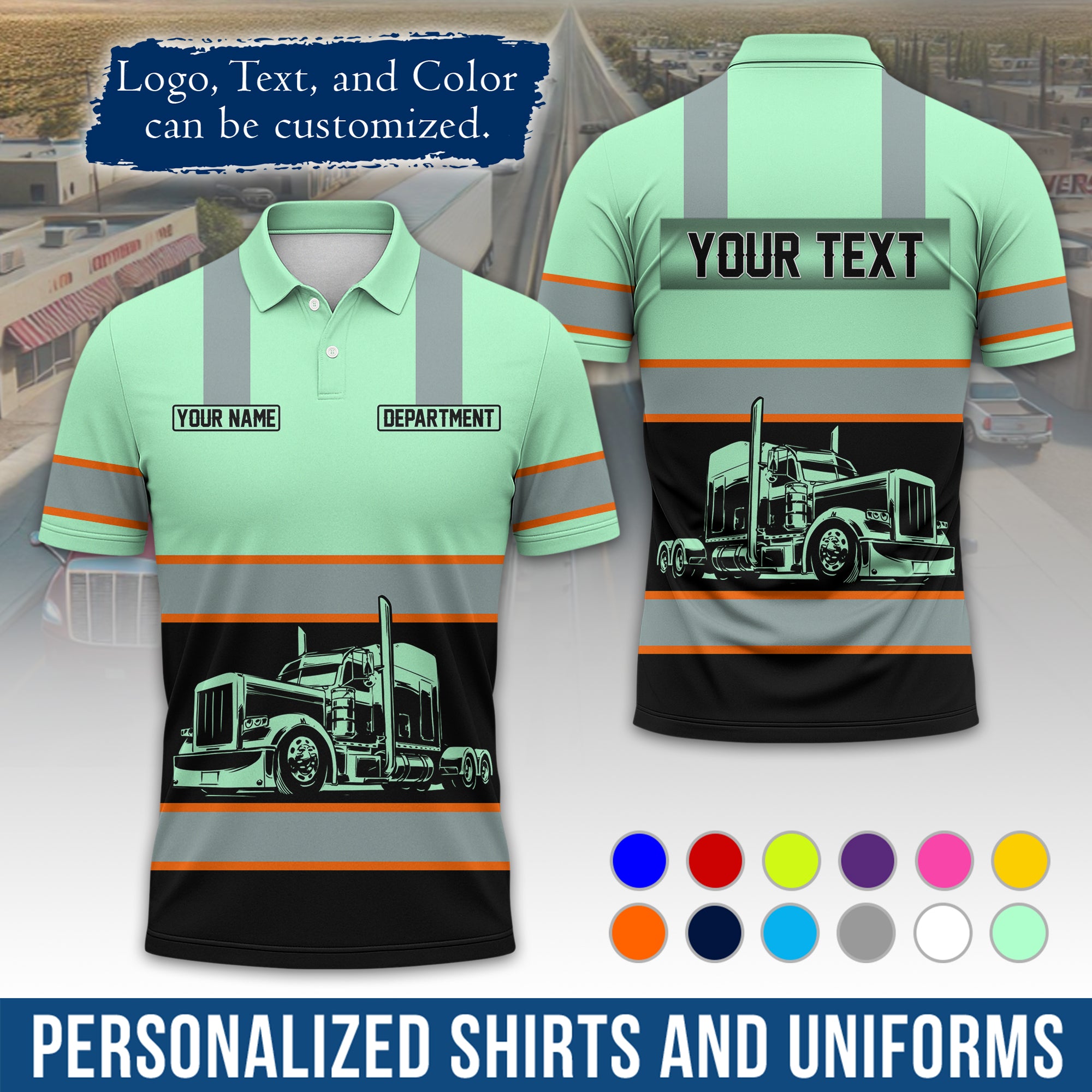 Custom Polo Shirt for Semi Truck Drivers, Personalized Logo, Company Text & Contact Info PL09
