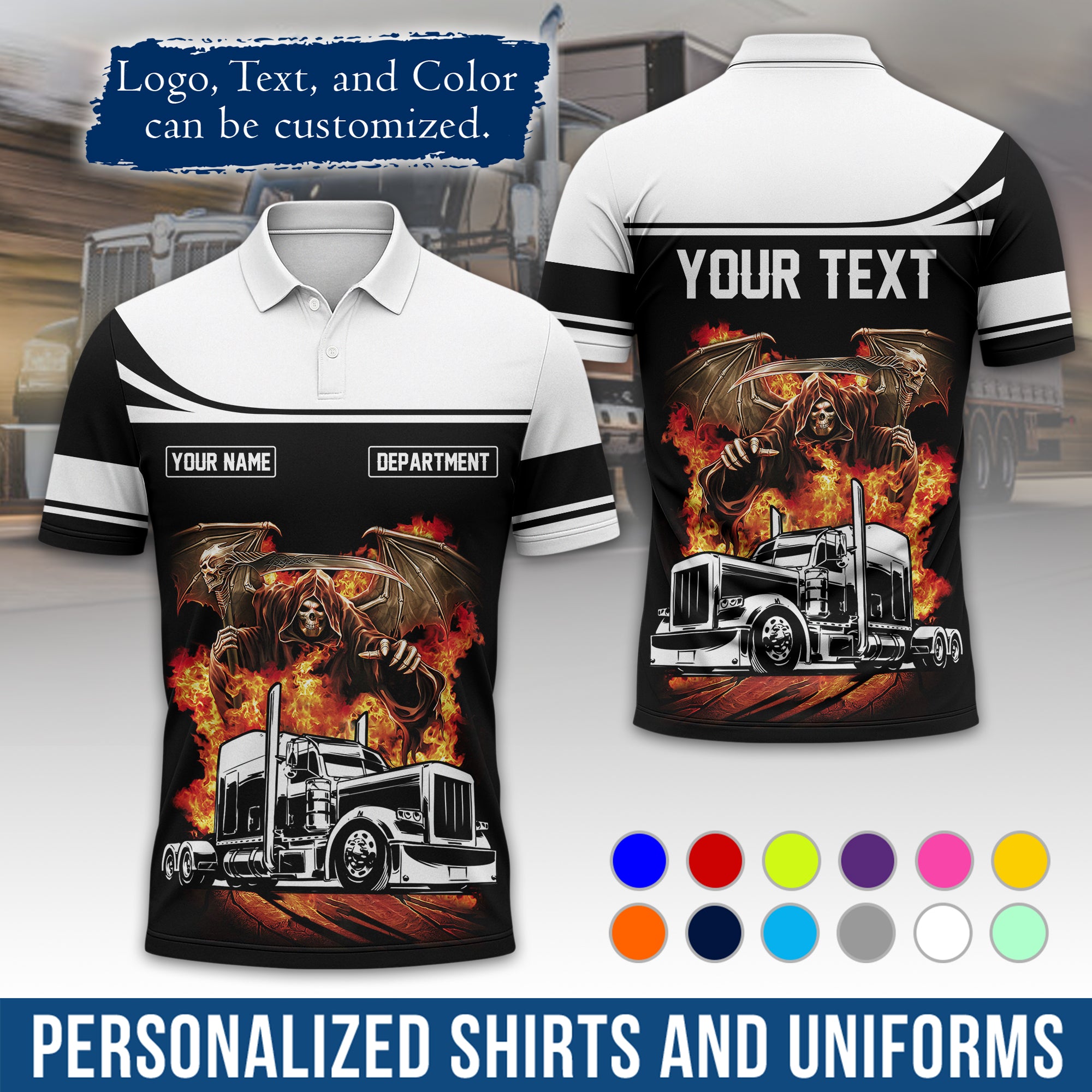 Custom Polo Shirt for Semi Truck Drivers, Personalized Logo, Company Text & Contact Info PL01