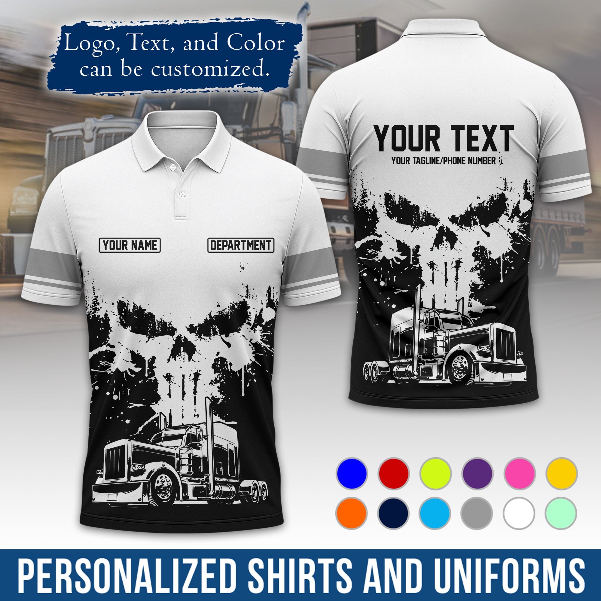 Custom Polo Shirt for Semi Truck Drivers, Personalized Logo, Company Text & Contact Info PL04