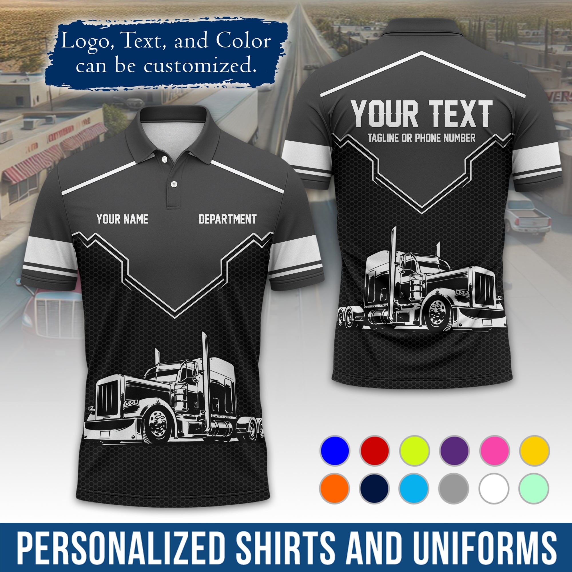 Custom Polo Shirt for Semi Truck Drivers, Personalized Logo, Company Text & Contact Info PL08