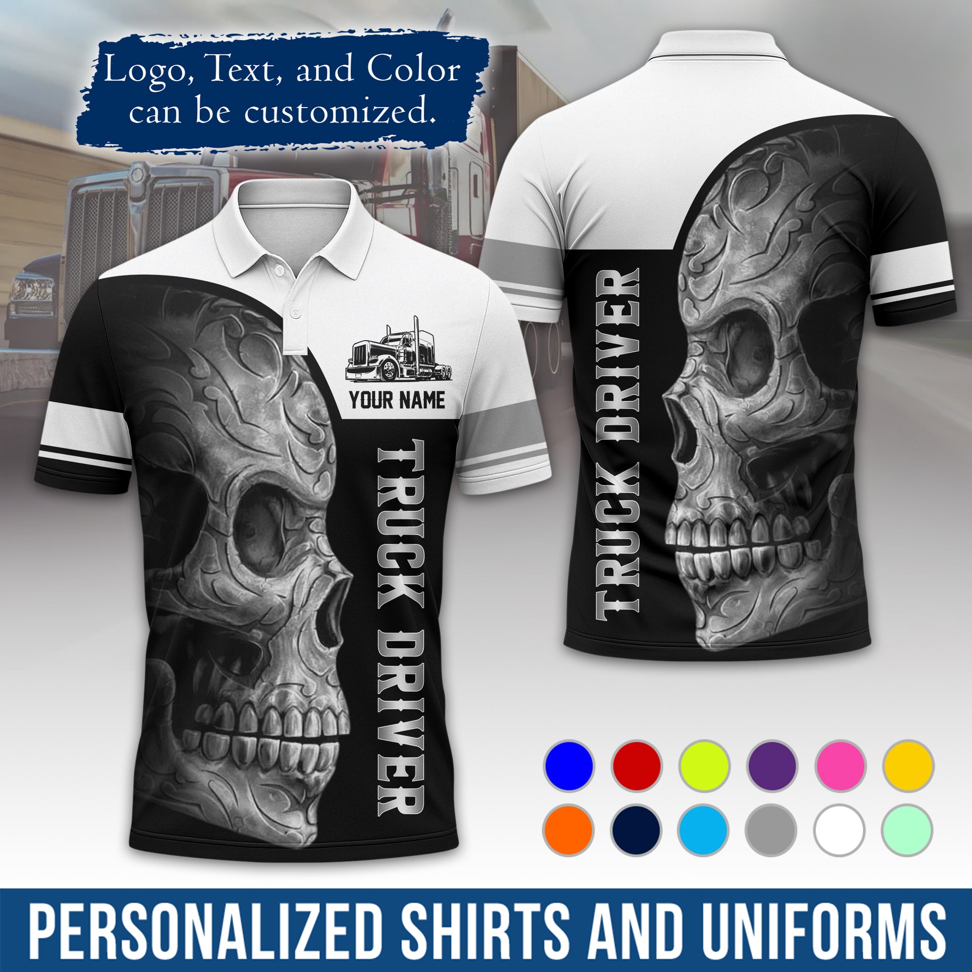 Custom Polo Shirt for Semi Truck Drivers, Personalized Logo, Company Text & Contact Info PL06