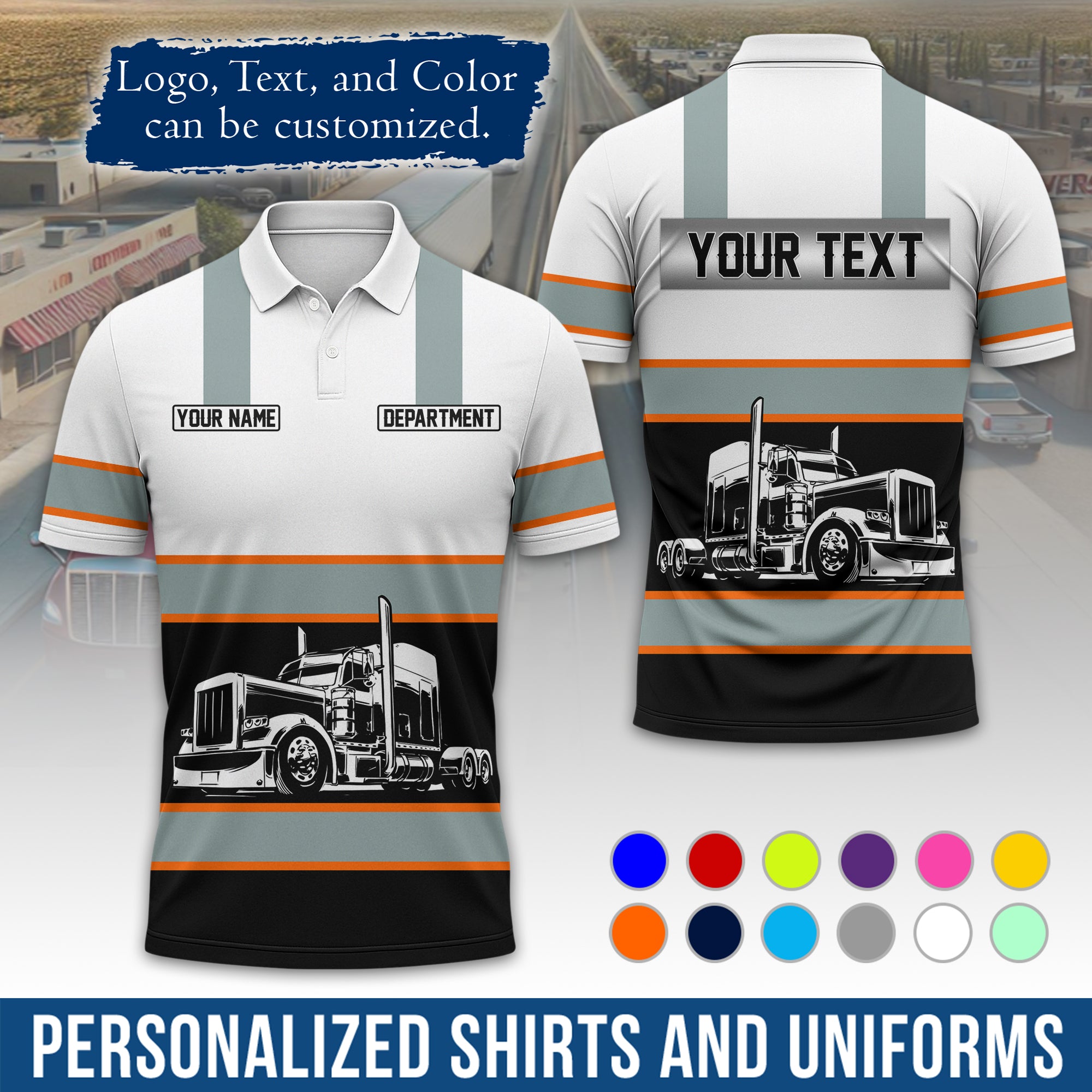 Custom Polo Shirt for Semi Truck Drivers, Personalized Logo, Company Text & Contact Info PL09