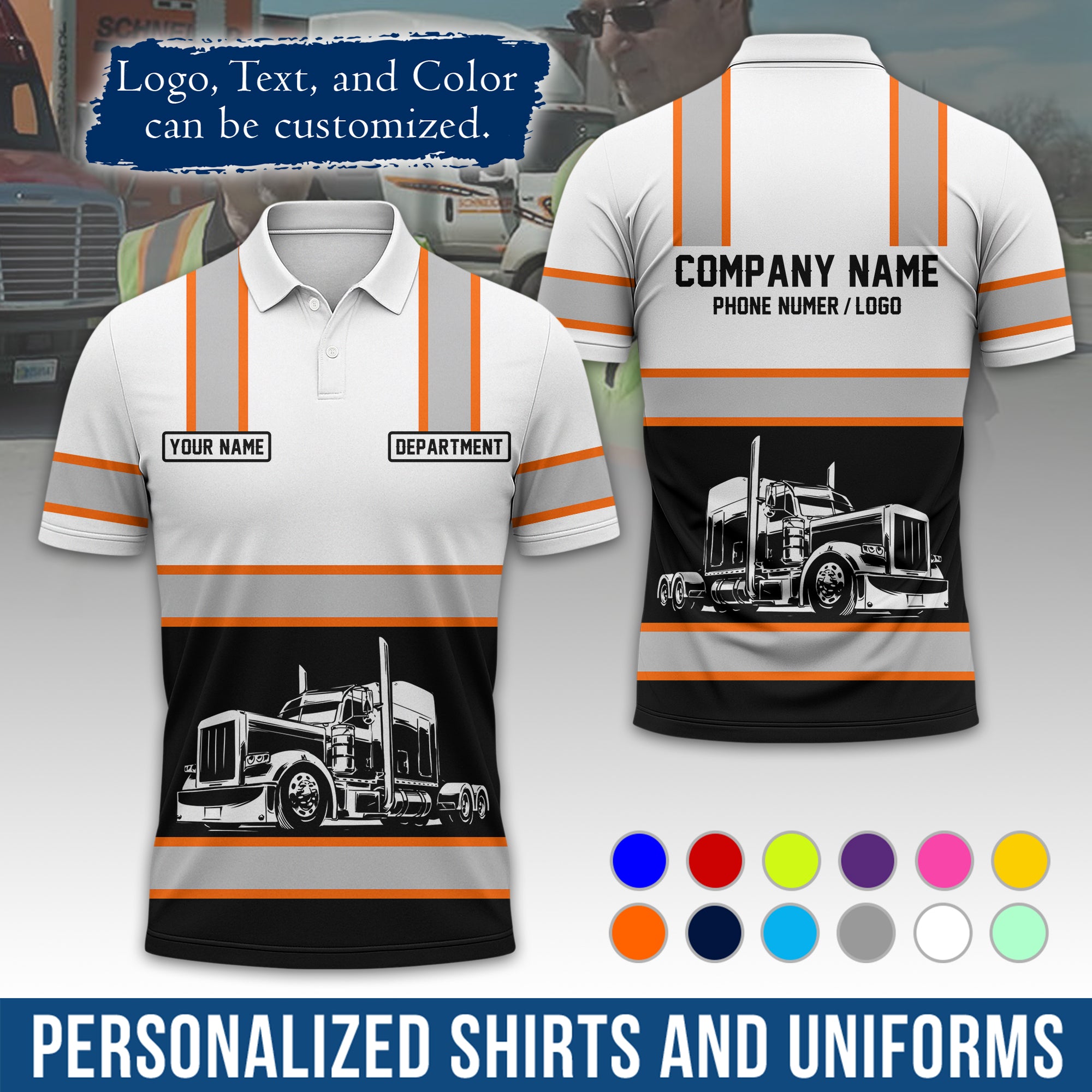 Custom Polo Shirt for Semi Truck Drivers, Personalized Logo, Company Text & Contact Info PL03
