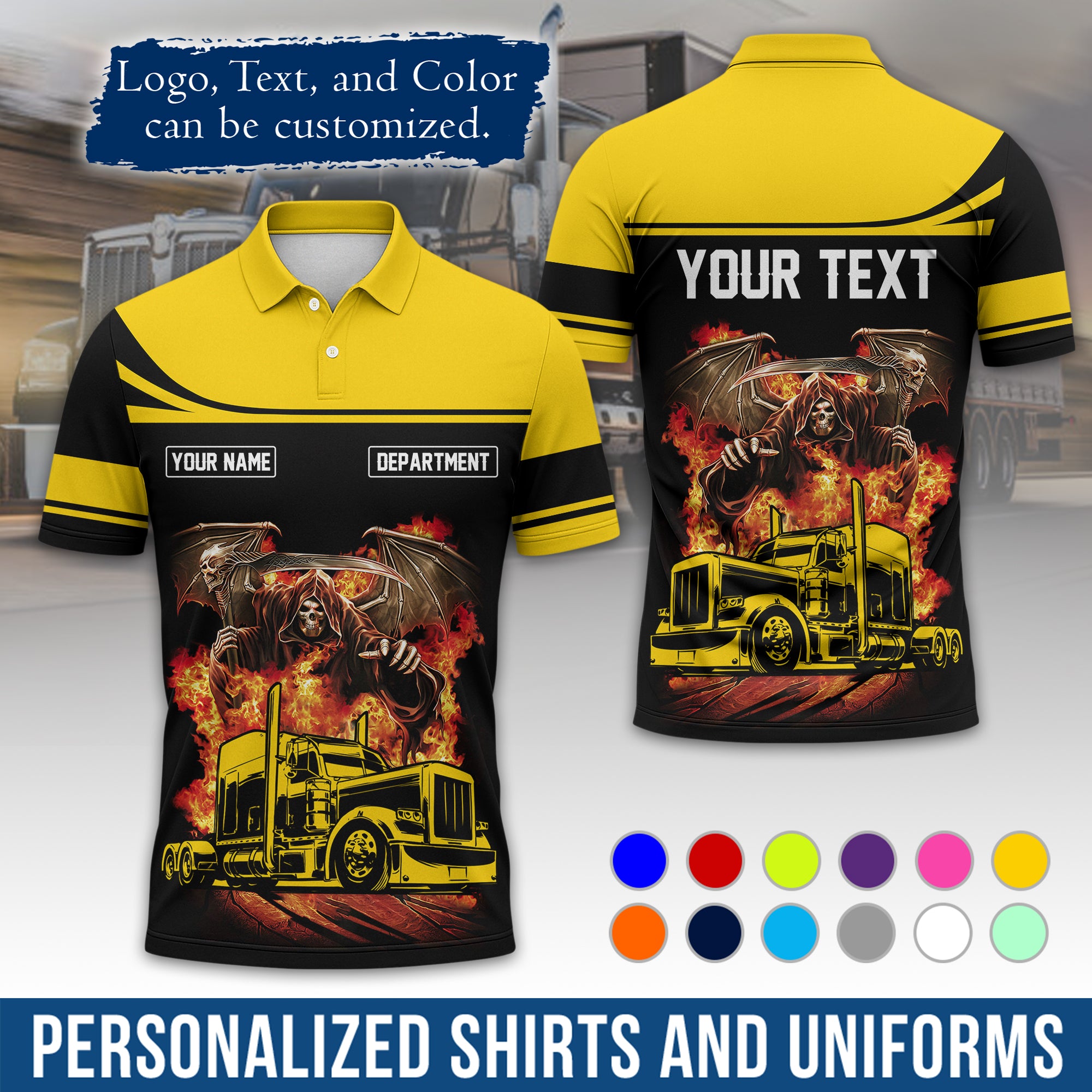 Custom Polo Shirt for Semi Truck Drivers, Personalized Logo, Company Text & Contact Info PL01