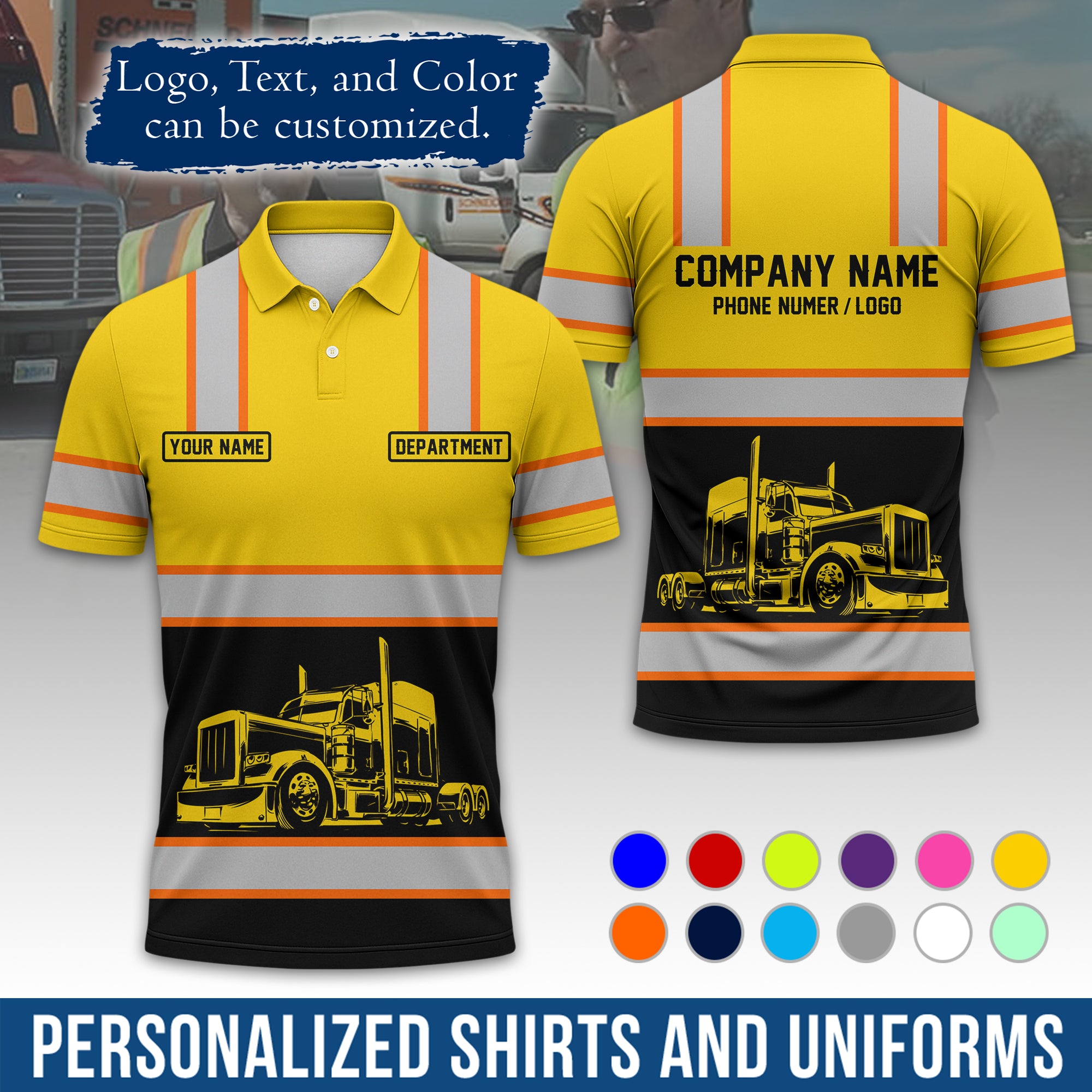 Custom Polo Shirt for Semi Truck Drivers, Personalized Logo, Company Text & Contact Info PL03
