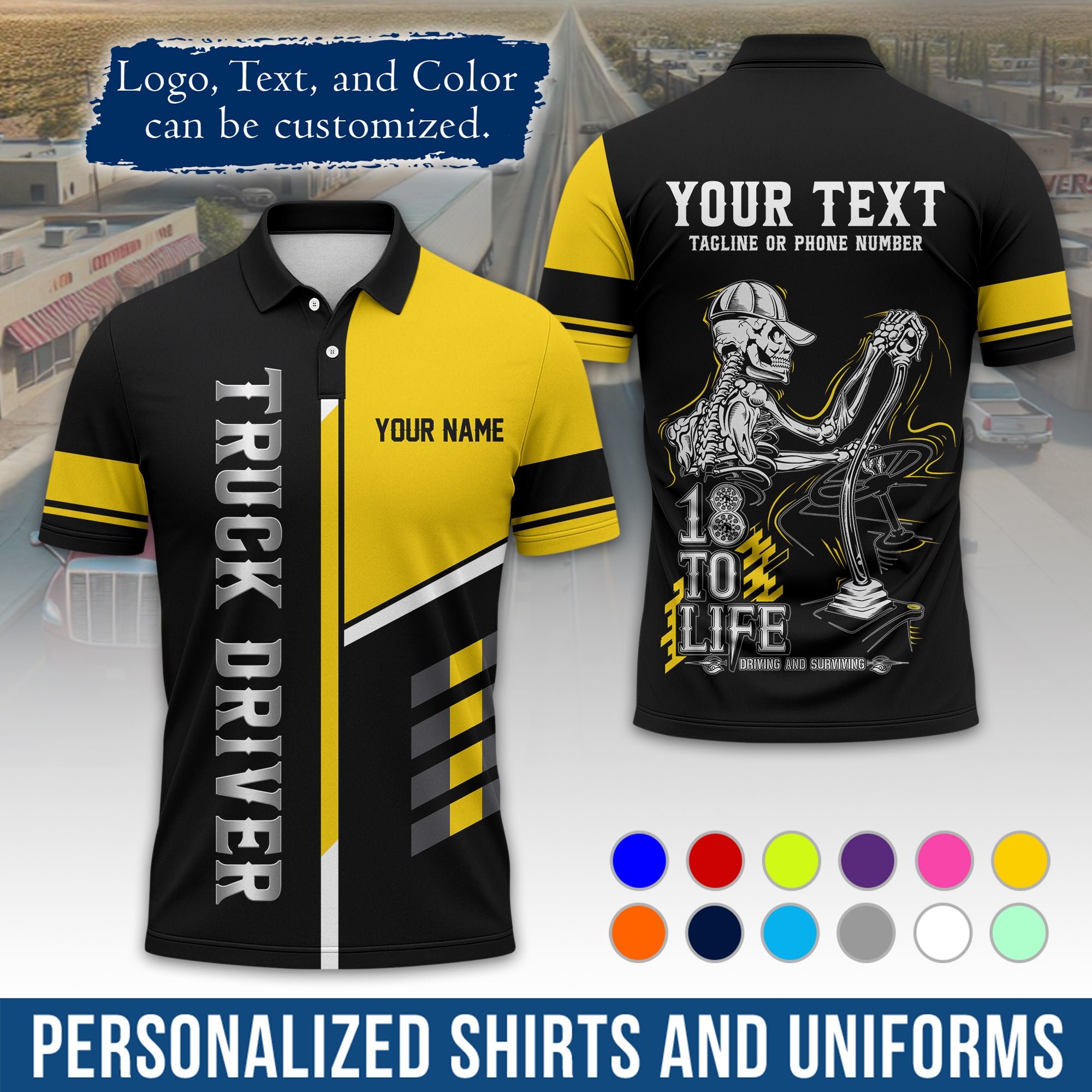 Custom Polo Shirt for Semi Truck Drivers, Personalized Logo, Company Text & Contact Info PL07