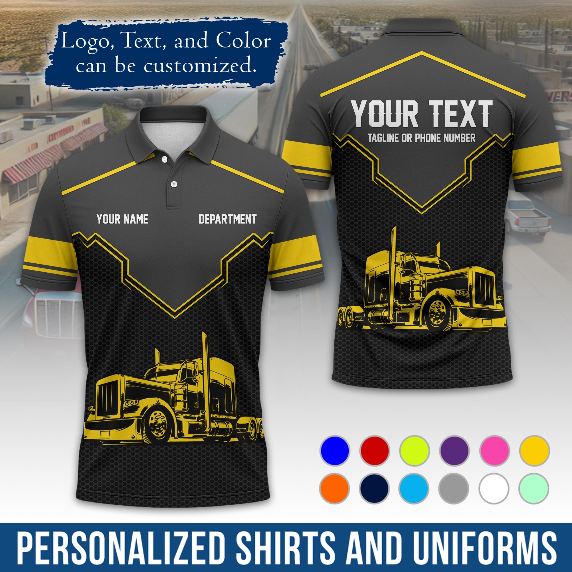 Custom Polo Shirt for Semi Truck Drivers, Personalized Logo, Company Text & Contact Info PL08