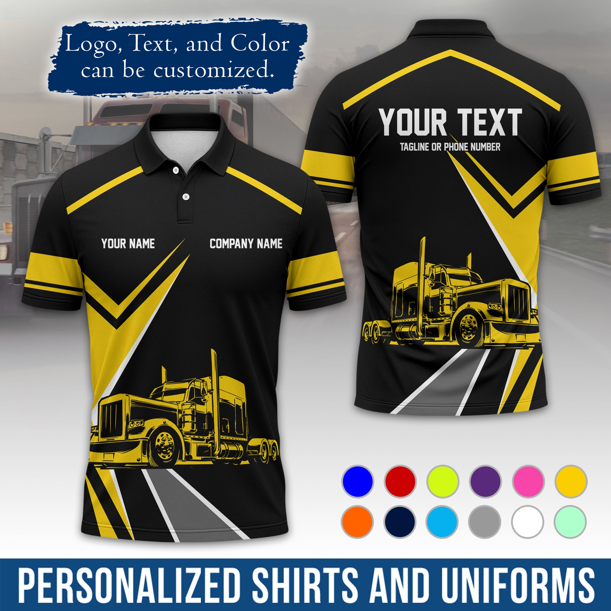 Custom Polo Shirt for Semi Truck Drivers, Personalized Logo, Company Text & Contact Info PL05