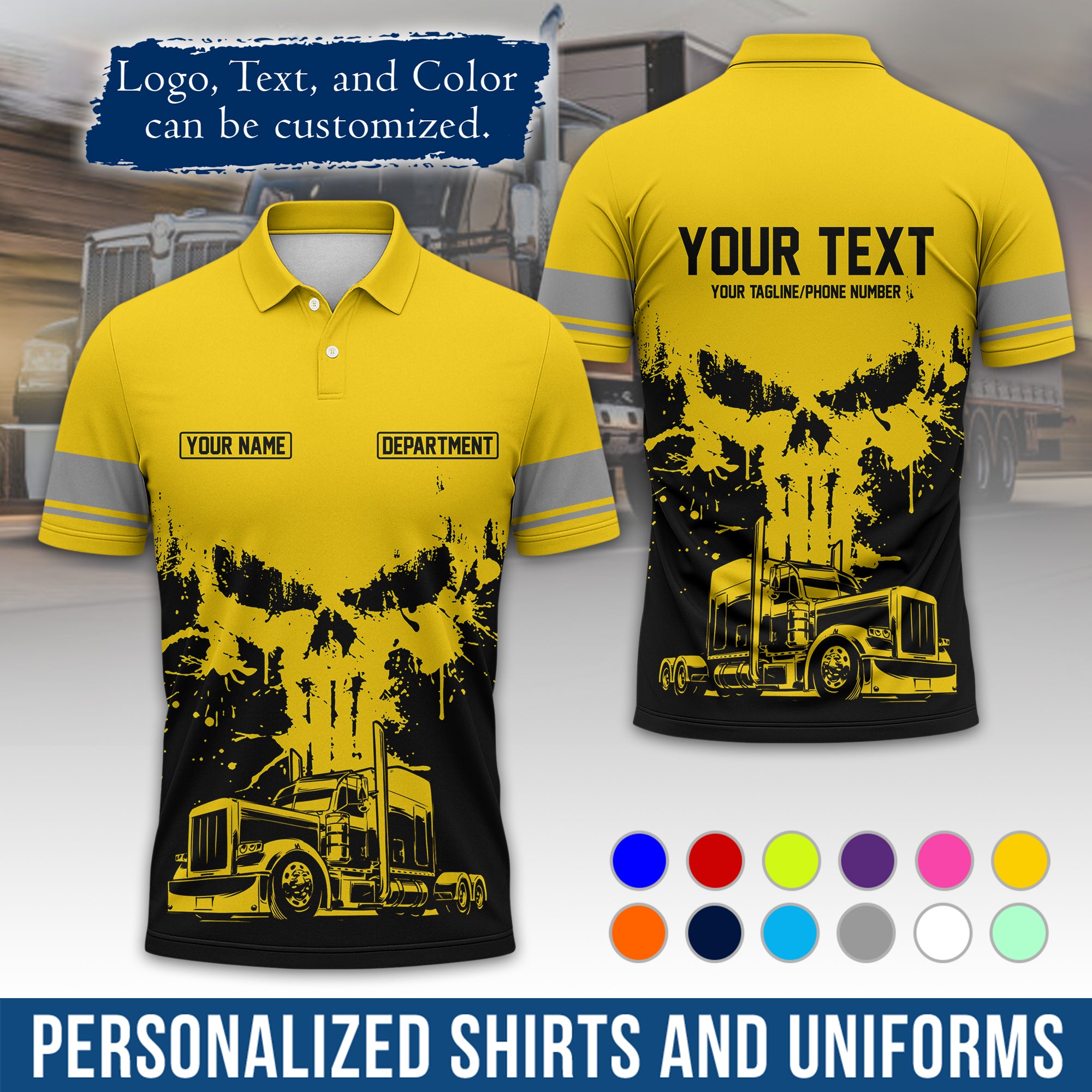 Custom Polo Shirt for Semi Truck Drivers, Personalized Logo, Company Text & Contact Info PL04