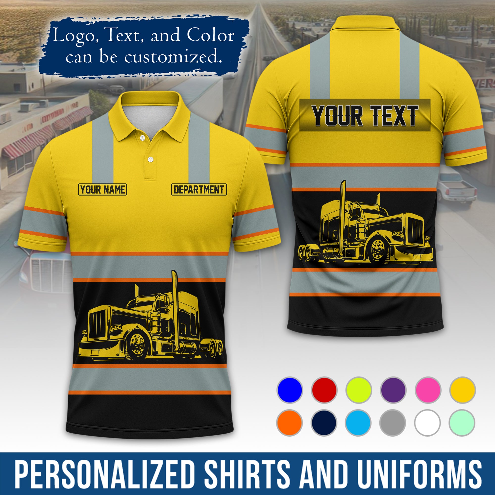 Custom Polo Shirt for Semi Truck Drivers, Personalized Logo, Company Text & Contact Info PL09