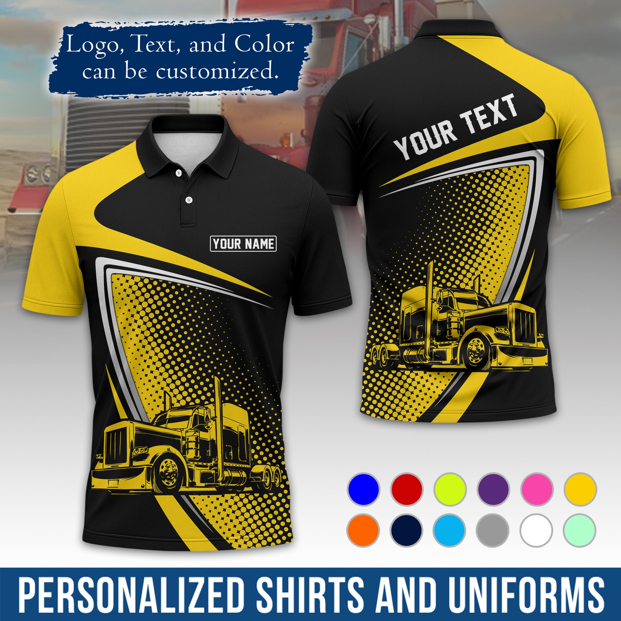 Custom Polo Shirt for Semi Truck Drivers, Personalized Logo, Company Text & Contact Info PL02