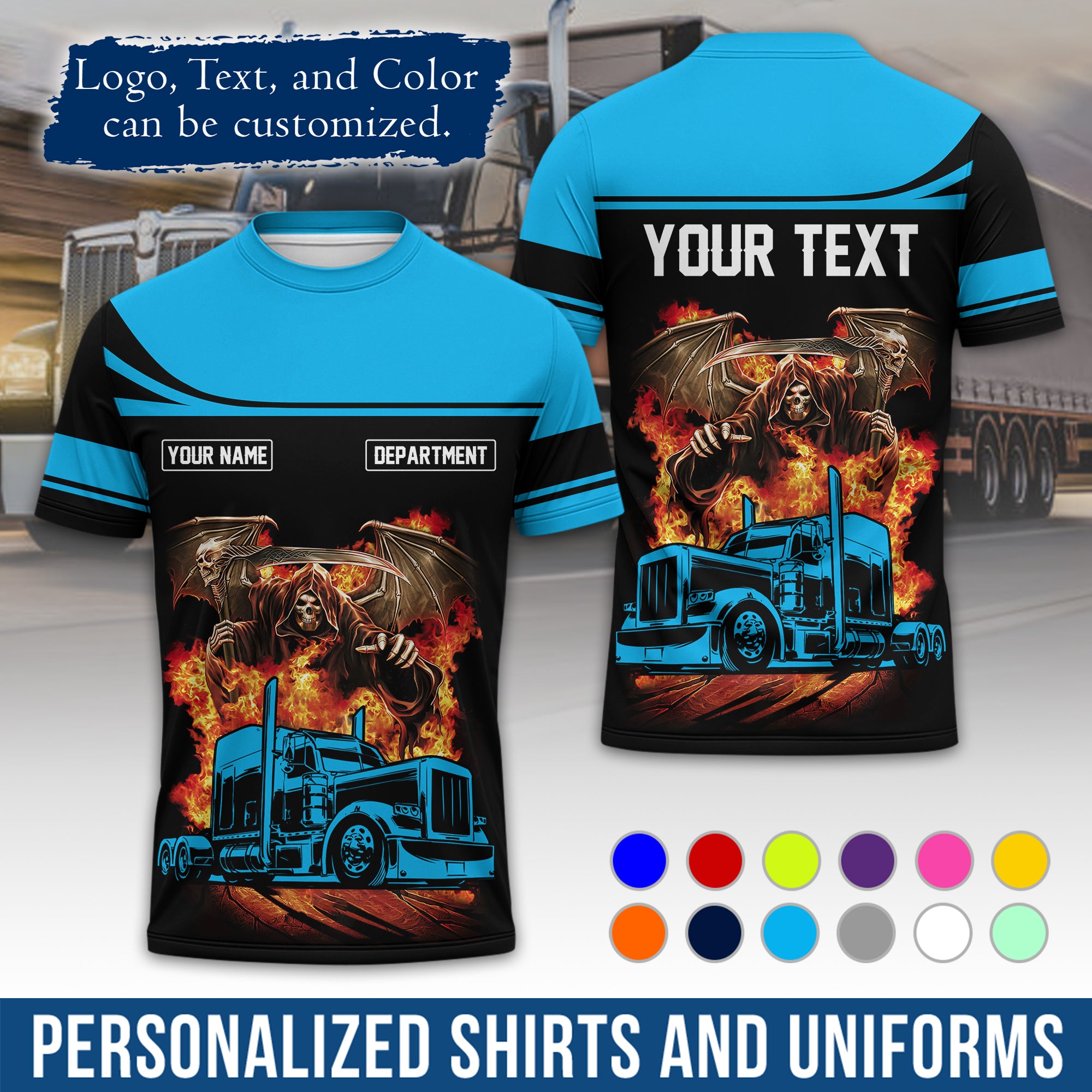 Personalized Semi Truck Driver T-Shirt, Your Custom Logo, Company Name & Contact Info TS01