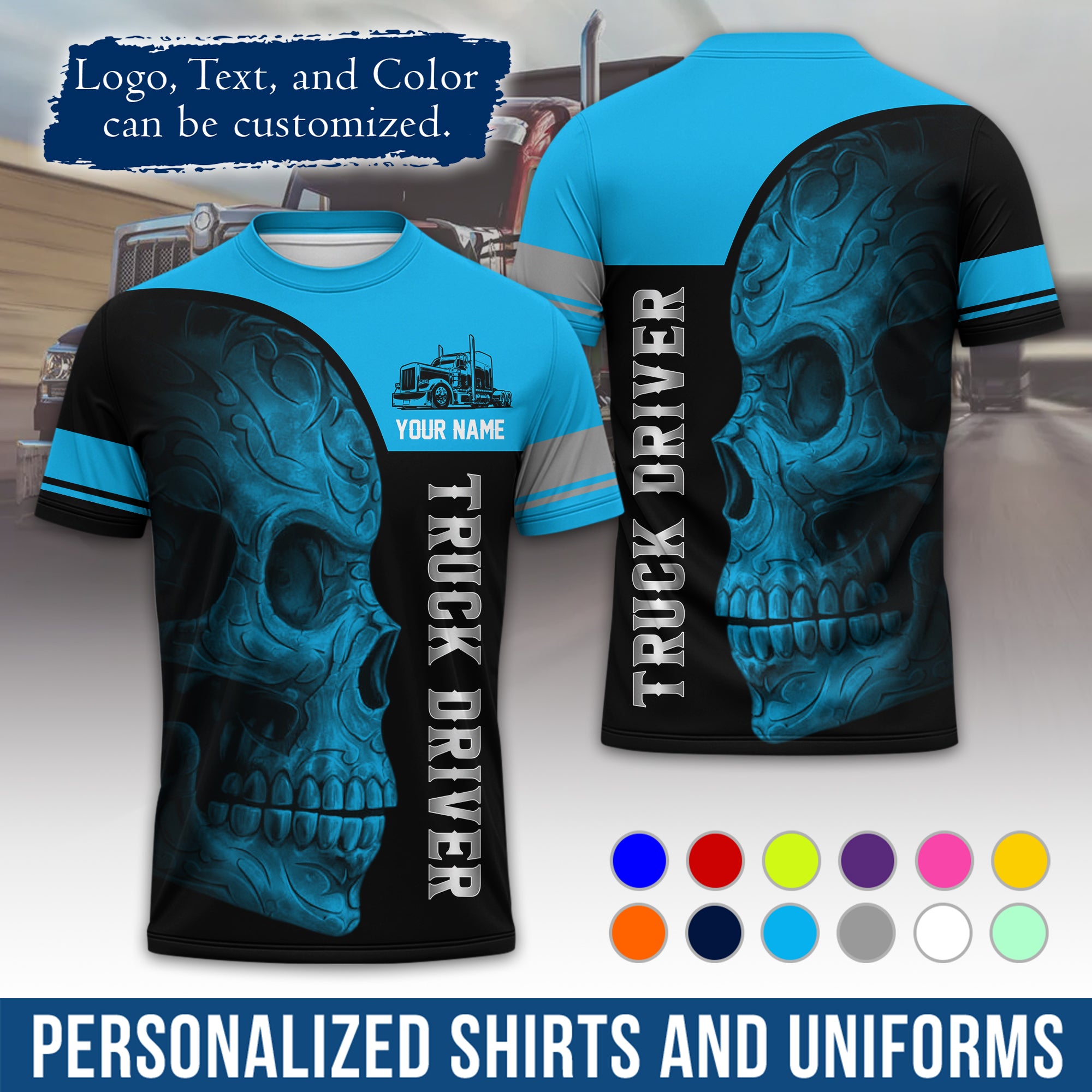 Personalized Semi Truck Driver T-Shirt, Your Custom Logo, Company Name & Contact Info TS06