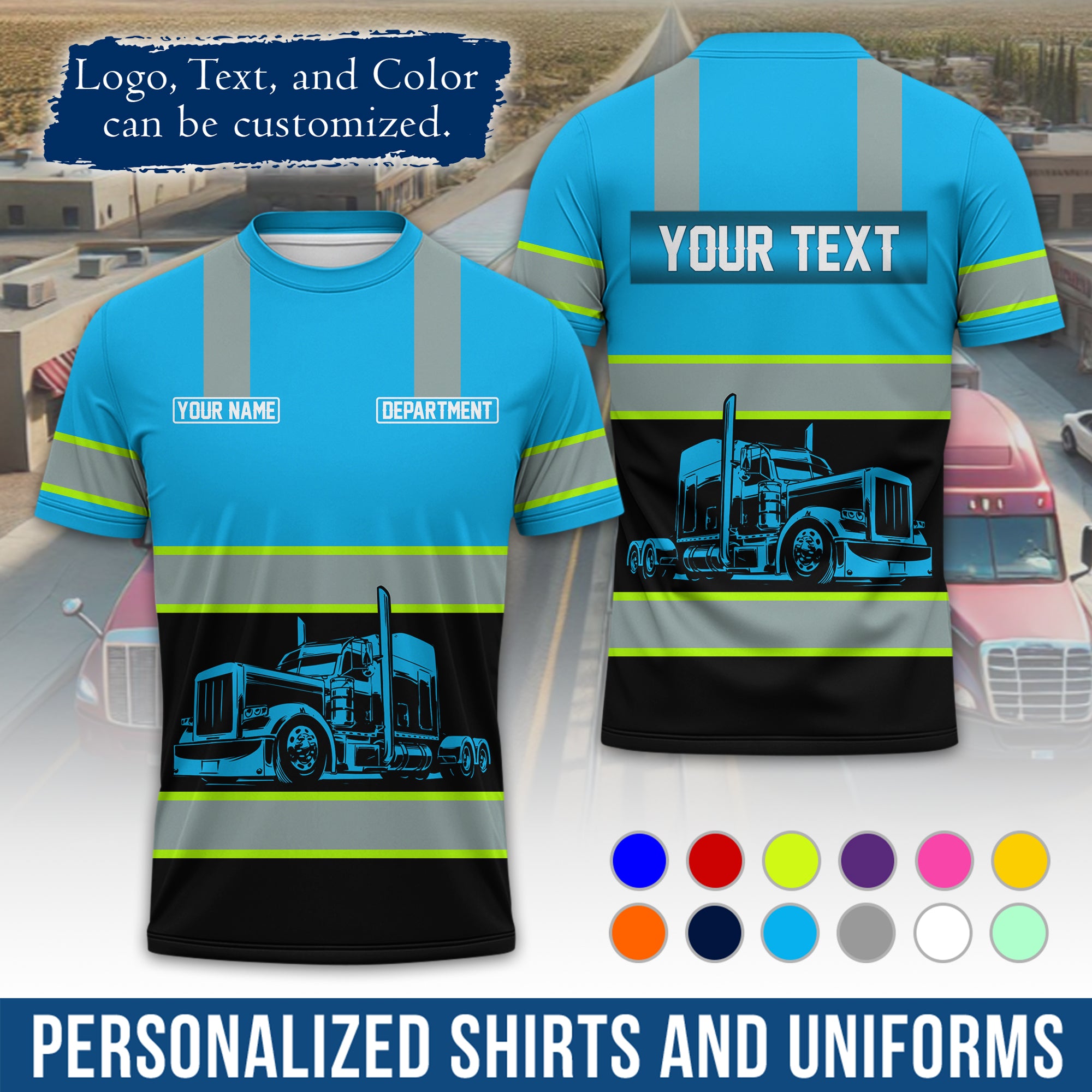 Personalized Semi Truck Driver T-Shirt, Your Custom Logo, Company Name & Contact Info TS09