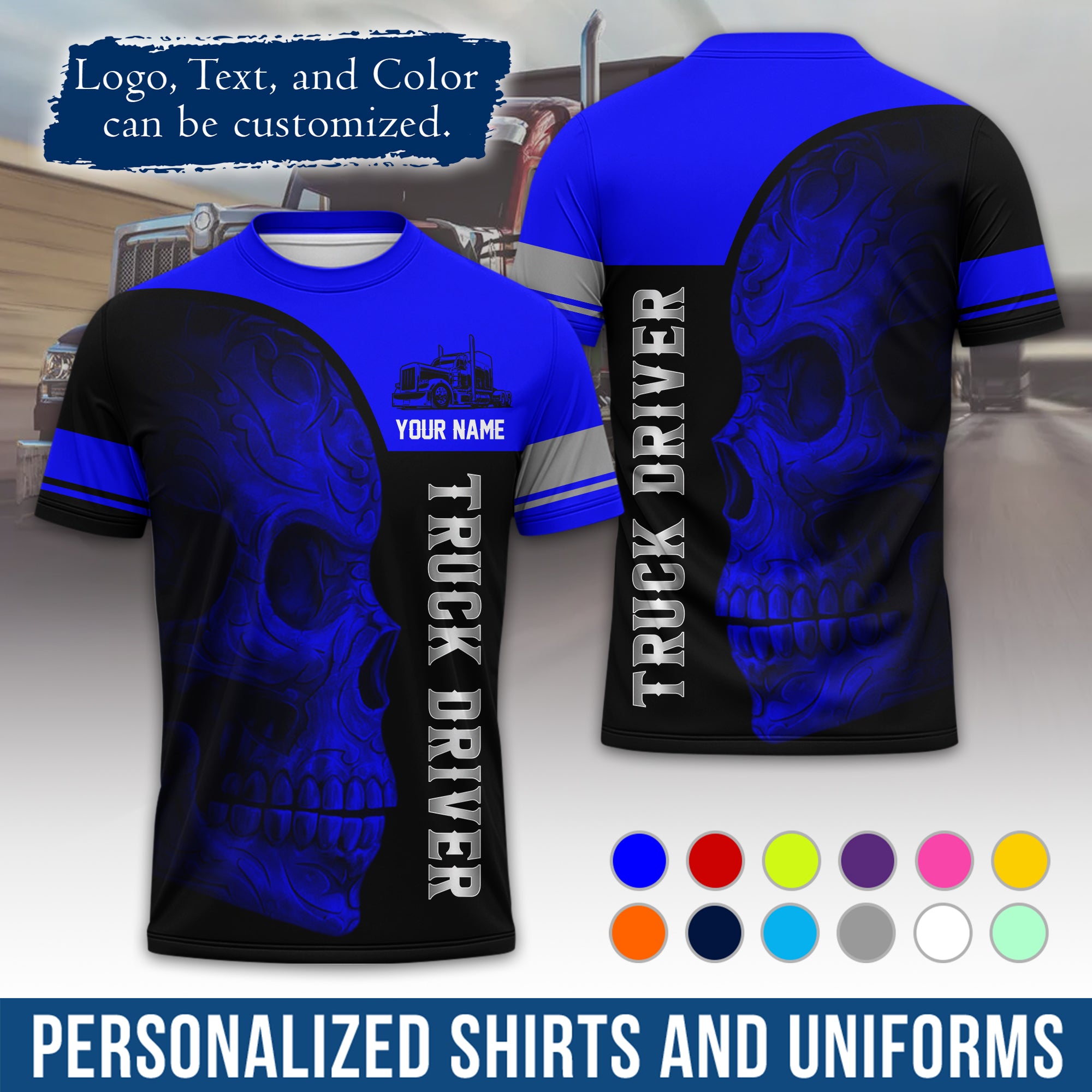 Personalized Semi Truck Driver T-Shirt, Your Custom Logo, Company Name & Contact Info TS06