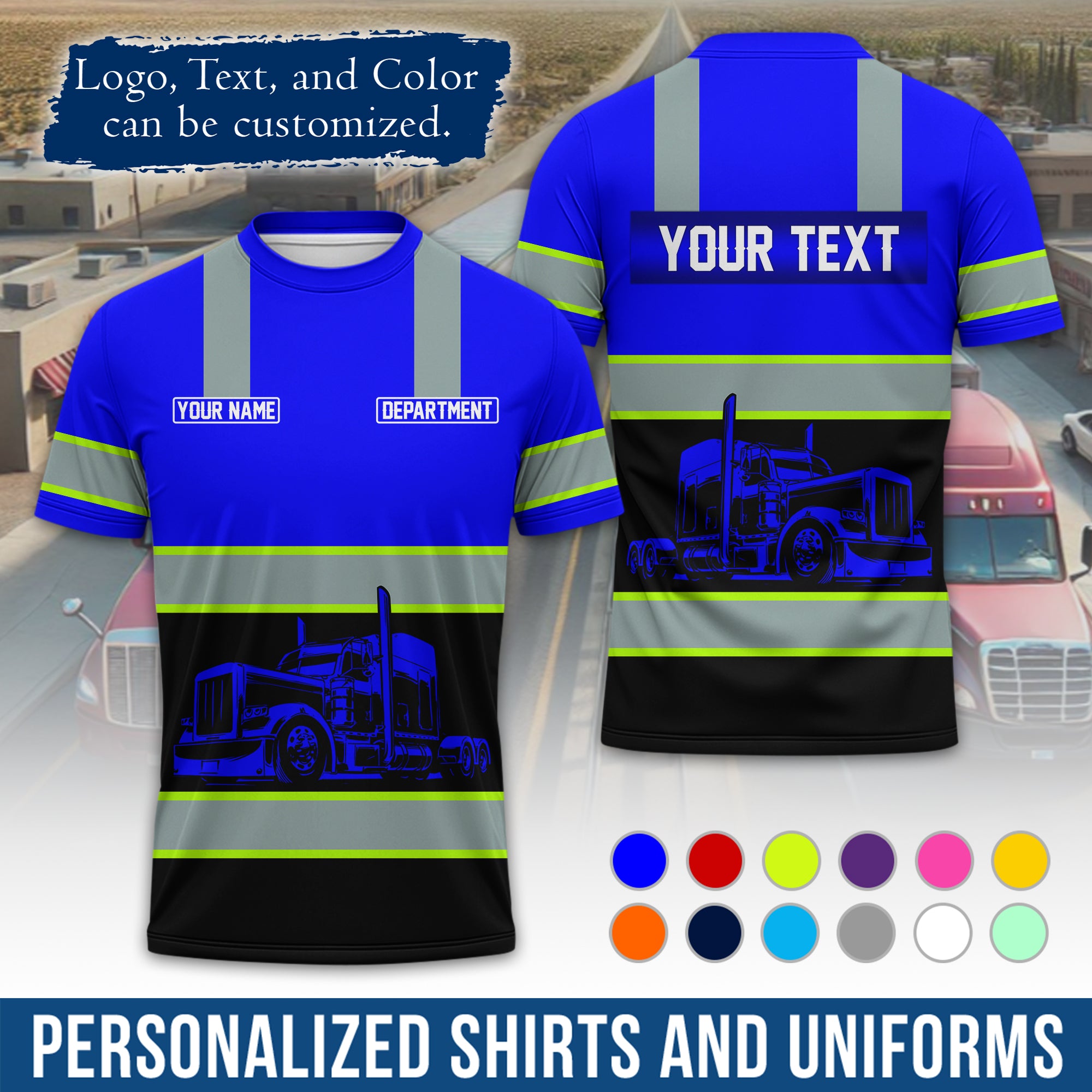 Personalized Semi Truck Driver T-Shirt, Your Custom Logo, Company Name & Contact Info TS09