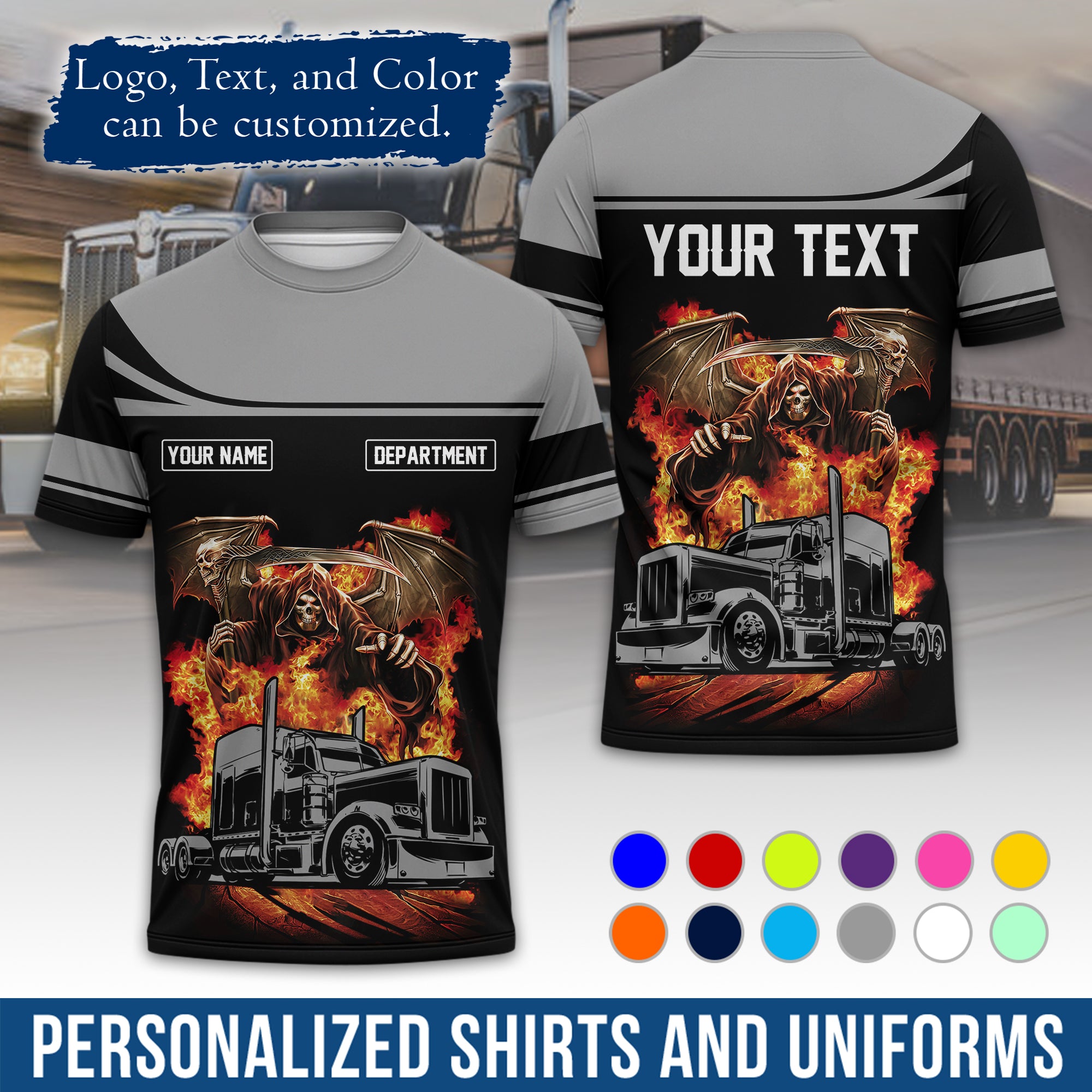 Personalized Semi Truck Driver T-Shirt, Your Custom Logo, Company Name & Contact Info TS01