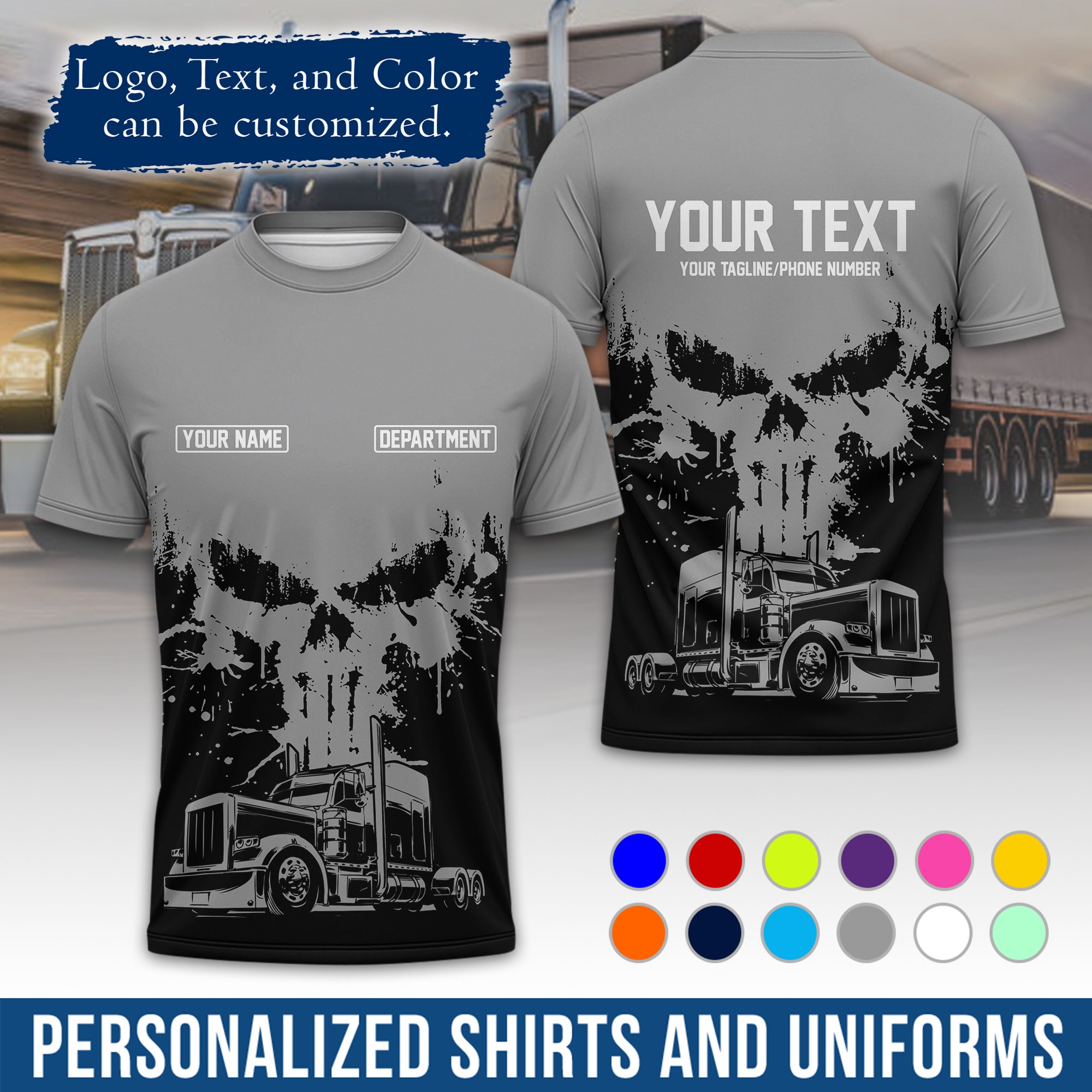 Personalized Semi Truck Driver T-Shirt, Your Custom Logo, Company Name & Contact Info TS04