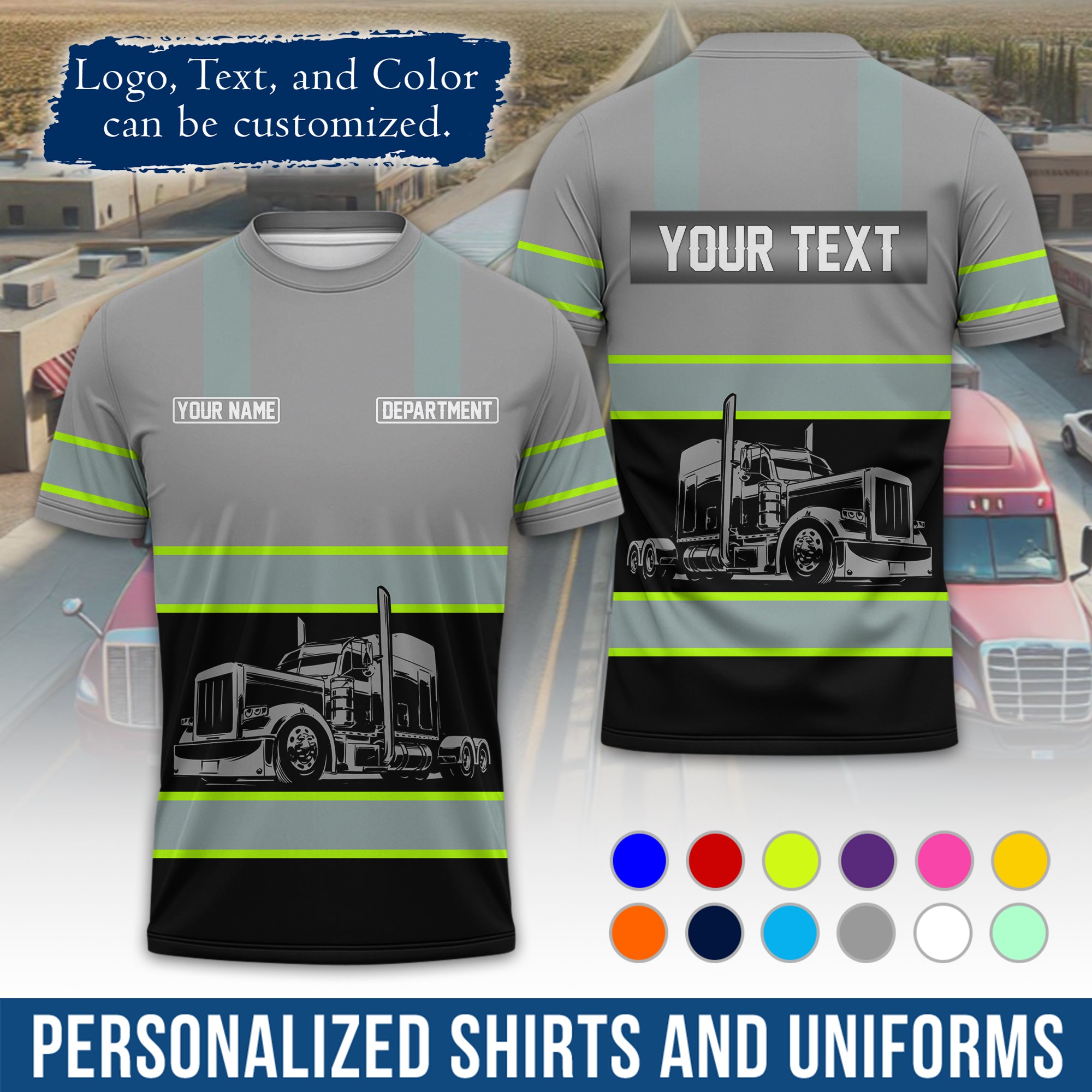 Personalized Semi Truck Driver T-Shirt, Your Custom Logo, Company Name & Contact Info TS09