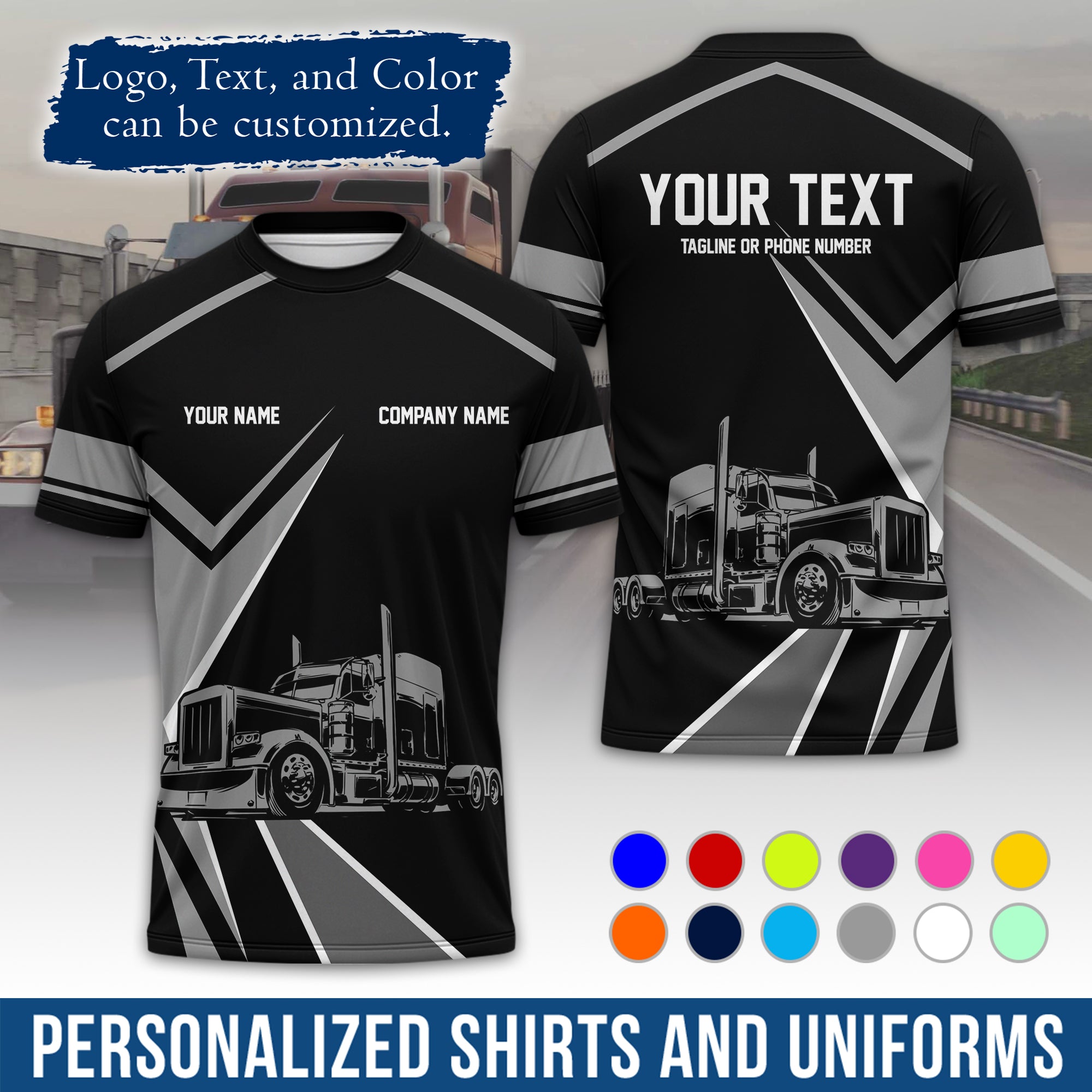 Personalized Semi Truck Driver T-Shirt, Your Custom Logo, Company Name & Contact Info TS05