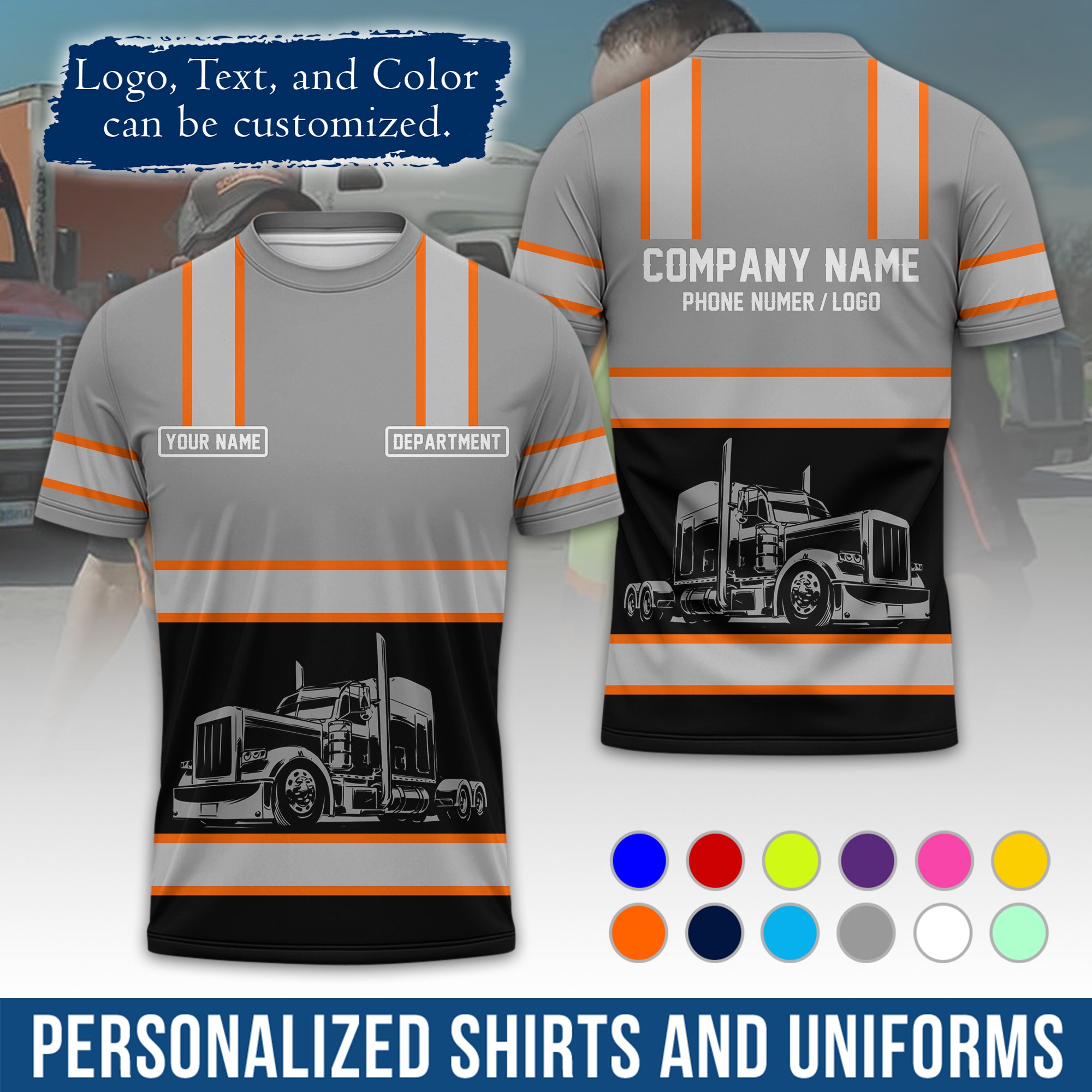 Personalized Semi Truck Driver T-Shirt, Your Custom Logo, Company Name & Contact Info TS03