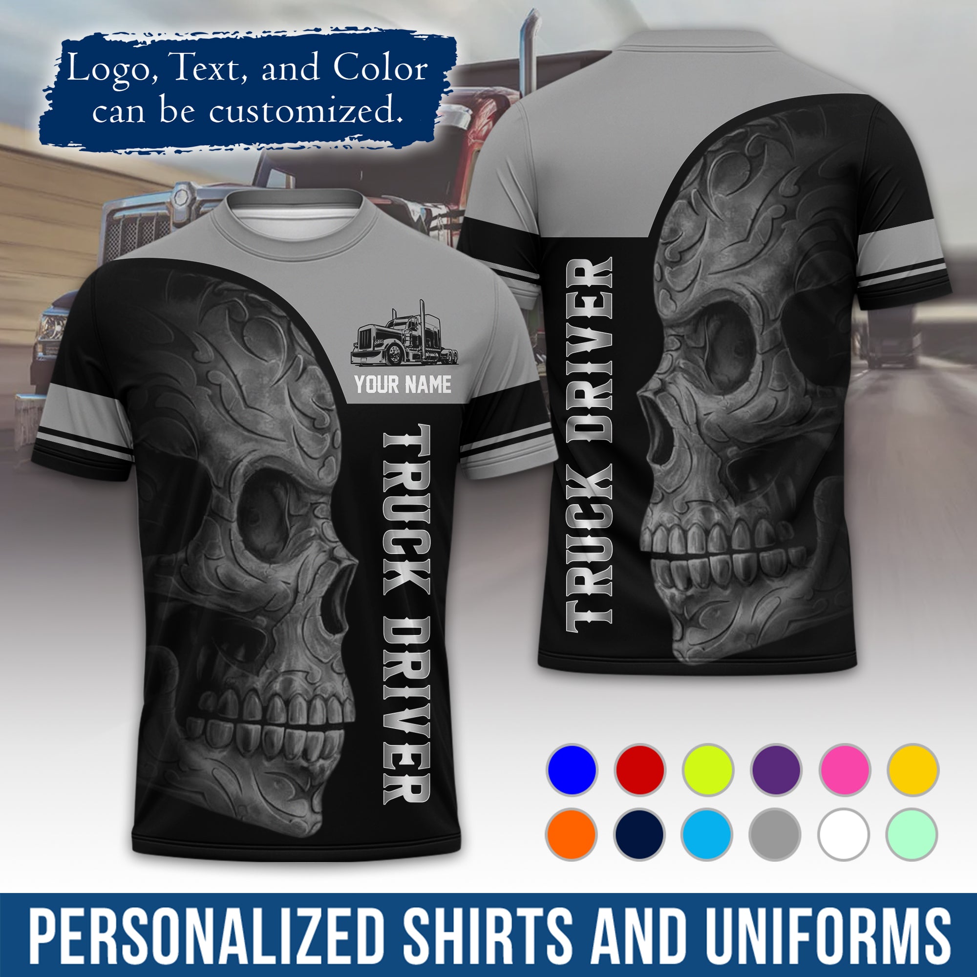 Personalized Semi Truck Driver T-Shirt, Your Custom Logo, Company Name & Contact Info TS06