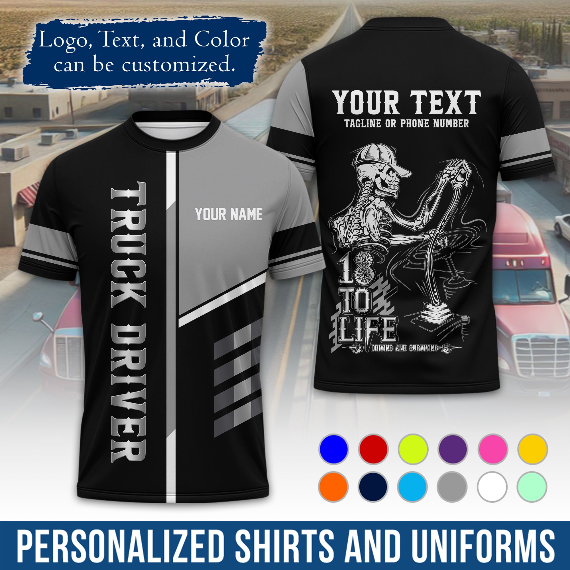 Personalized Semi Truck Driver T-Shirt, Your Custom Logo, Company Name & Contact Info TS07