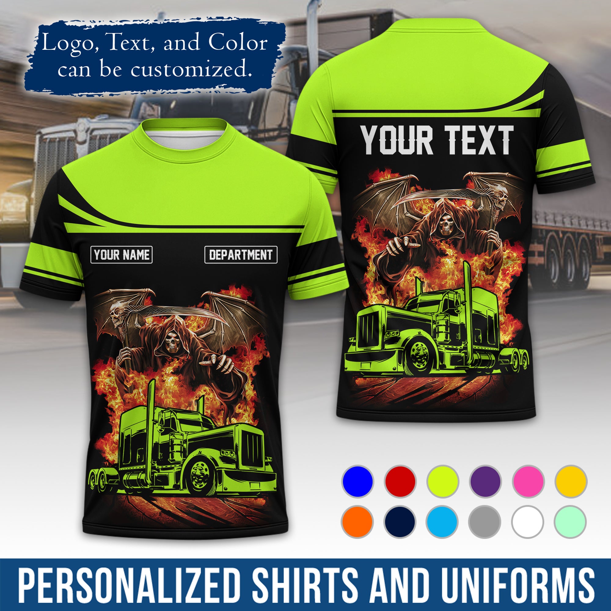 Personalized Semi Truck Driver T-Shirt, Your Custom Logo, Company Name & Contact Info TS01