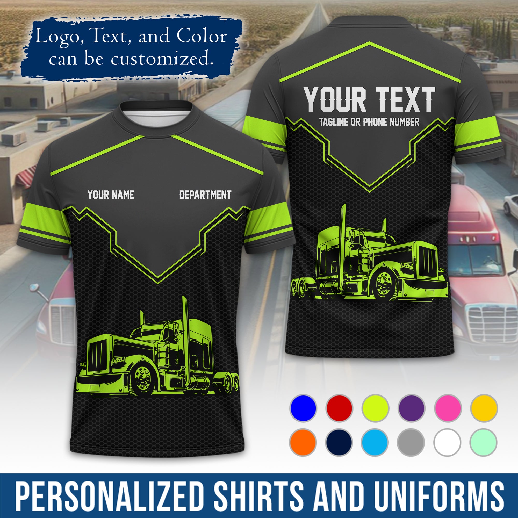 Personalized Semi Truck Driver T-Shirt, Your Custom Logo, Company Name & Contact Info TS08