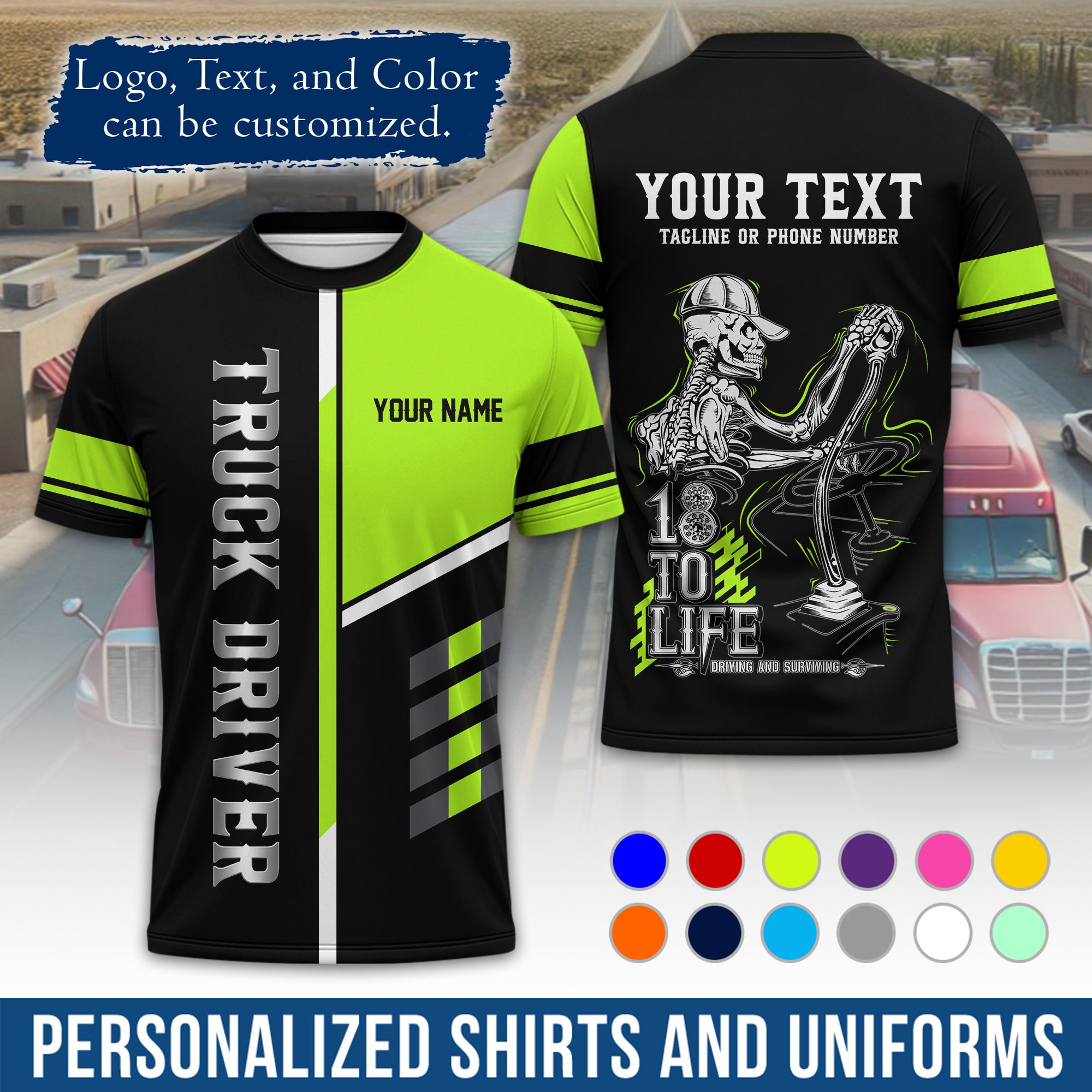 Personalized Semi Truck Driver T-Shirt, Your Custom Logo, Company Name & Contact Info TS07