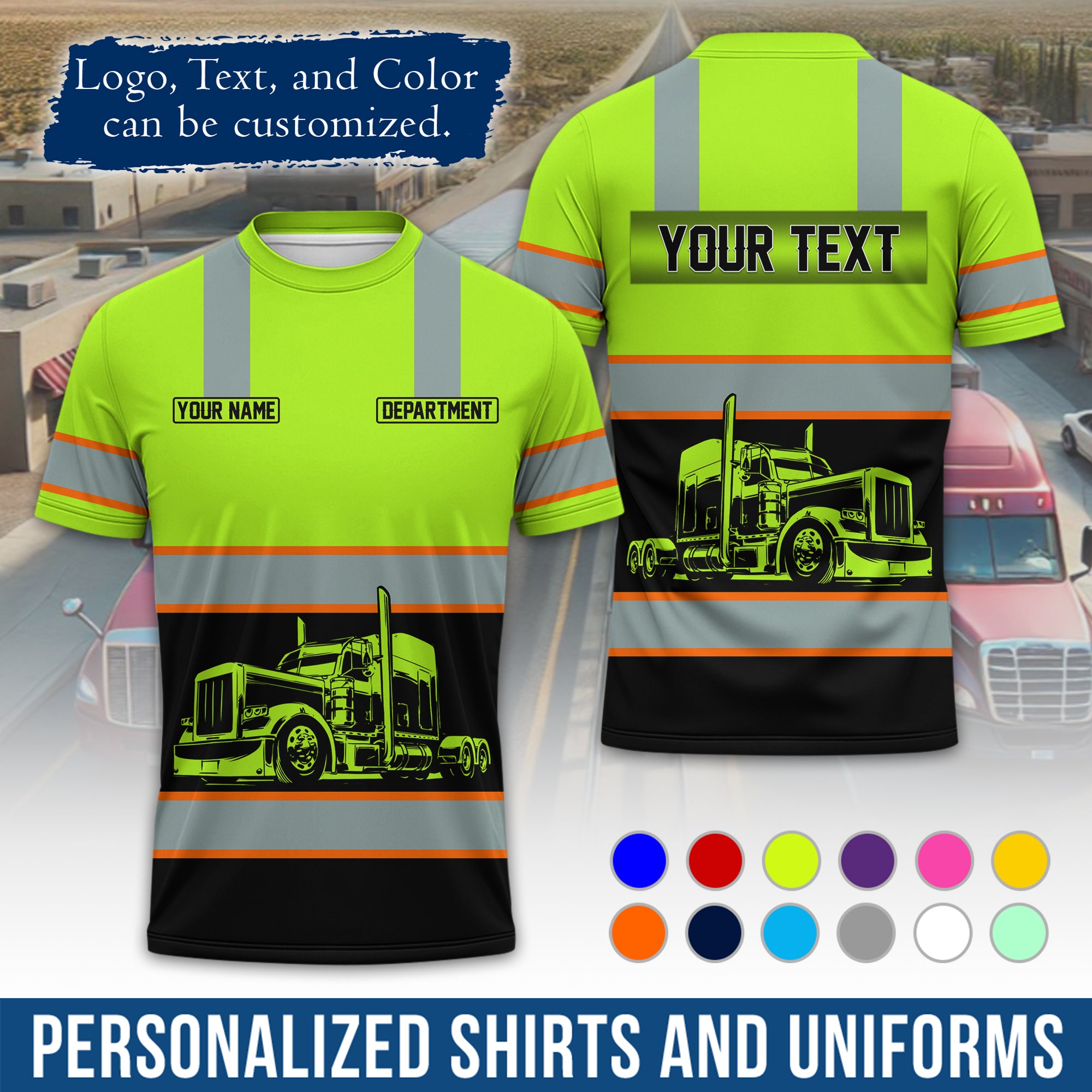 Personalized Semi Truck Driver T-Shirt, Your Custom Logo, Company Name & Contact Info TS09