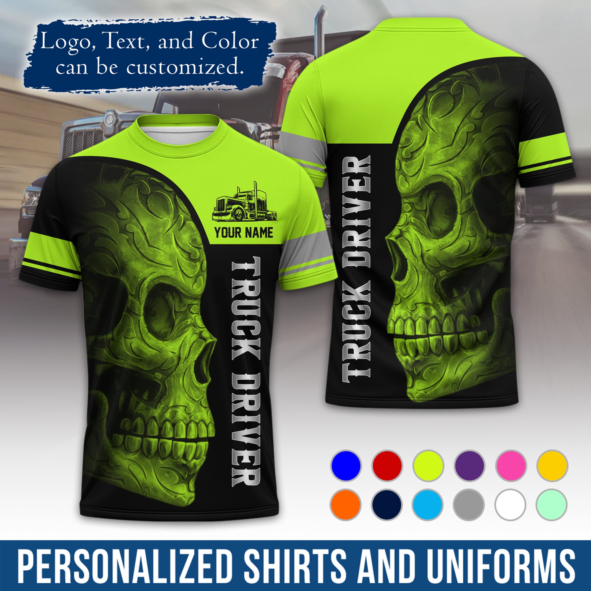 Personalized Semi Truck Driver T-Shirt, Your Custom Logo, Company Name & Contact Info TS06