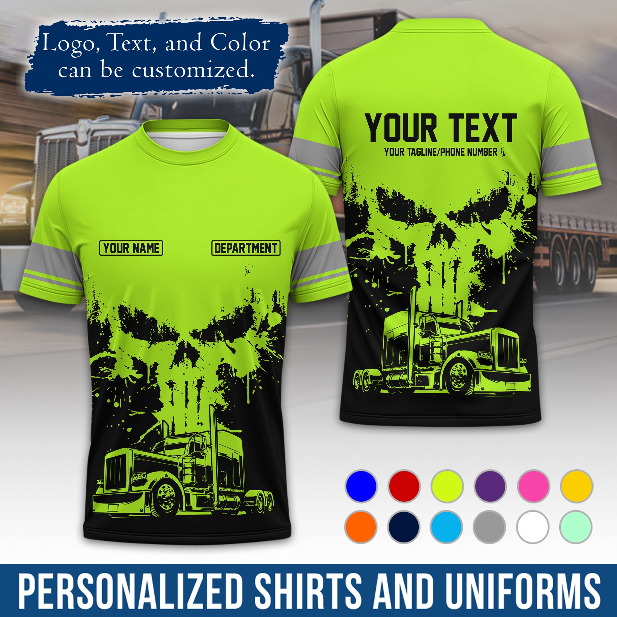 Personalized Semi Truck Driver T-Shirt, Your Custom Logo, Company Name & Contact Info TS04