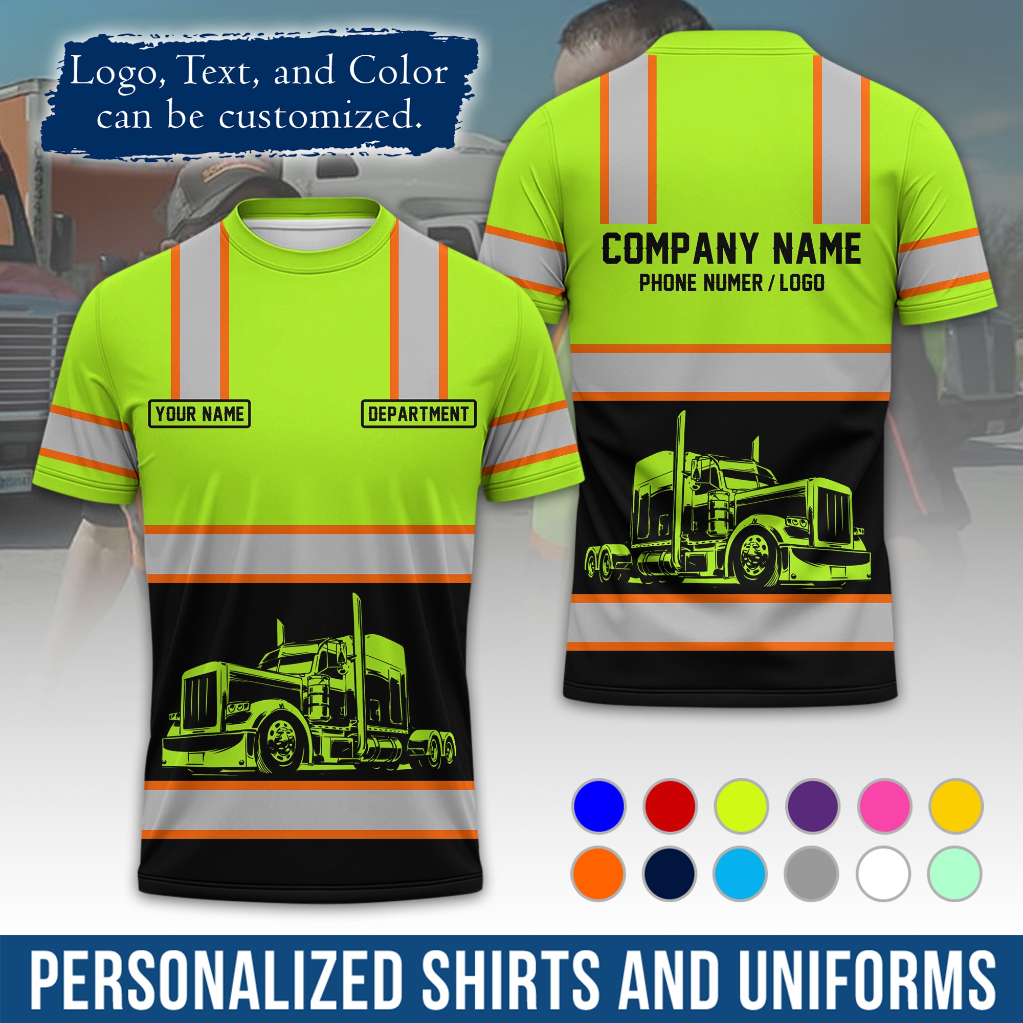 Personalized Semi Truck Driver T-Shirt, Your Custom Logo, Company Name & Contact Info TS03