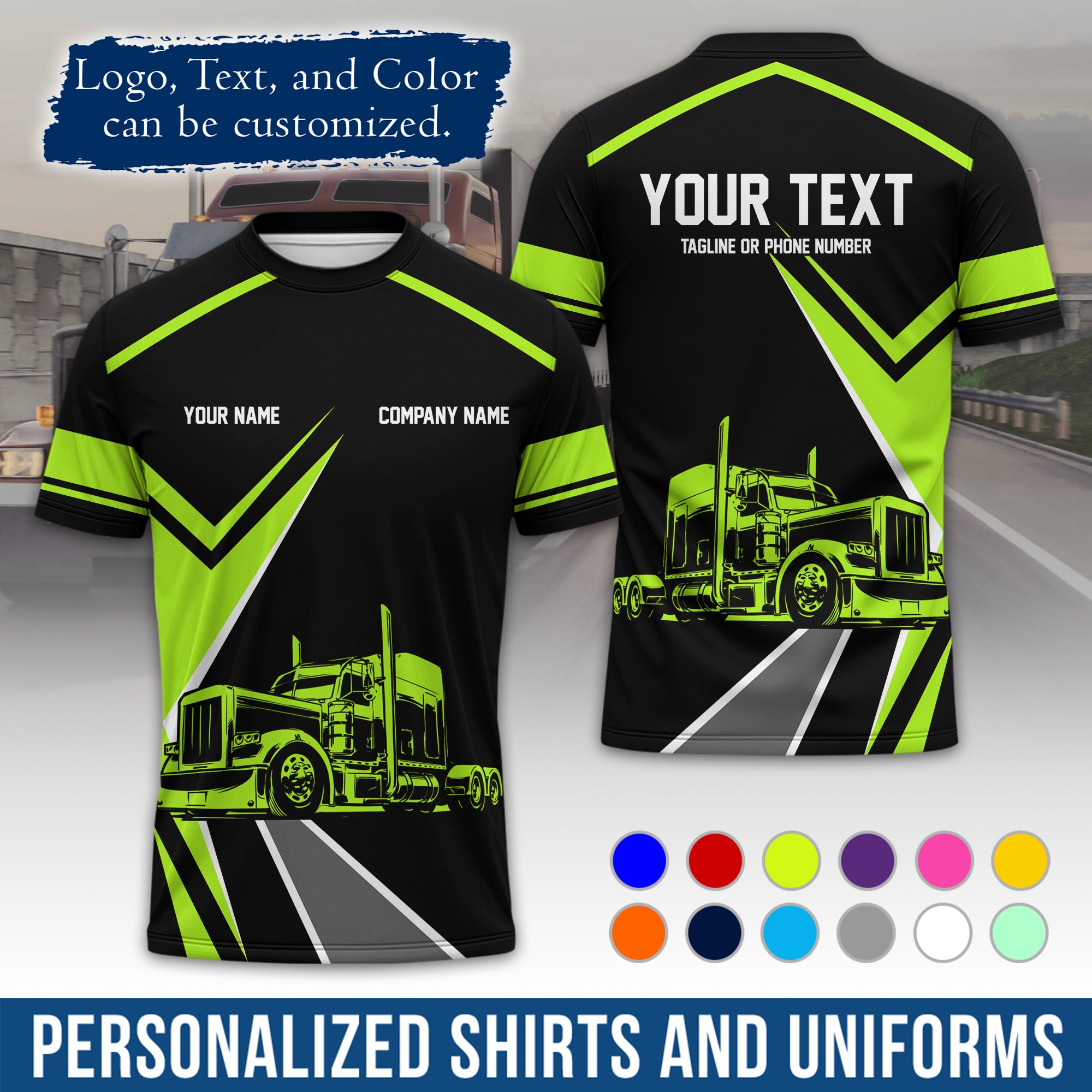 Personalized Semi Truck Driver T-Shirt, Your Custom Logo, Company Name & Contact Info TS05