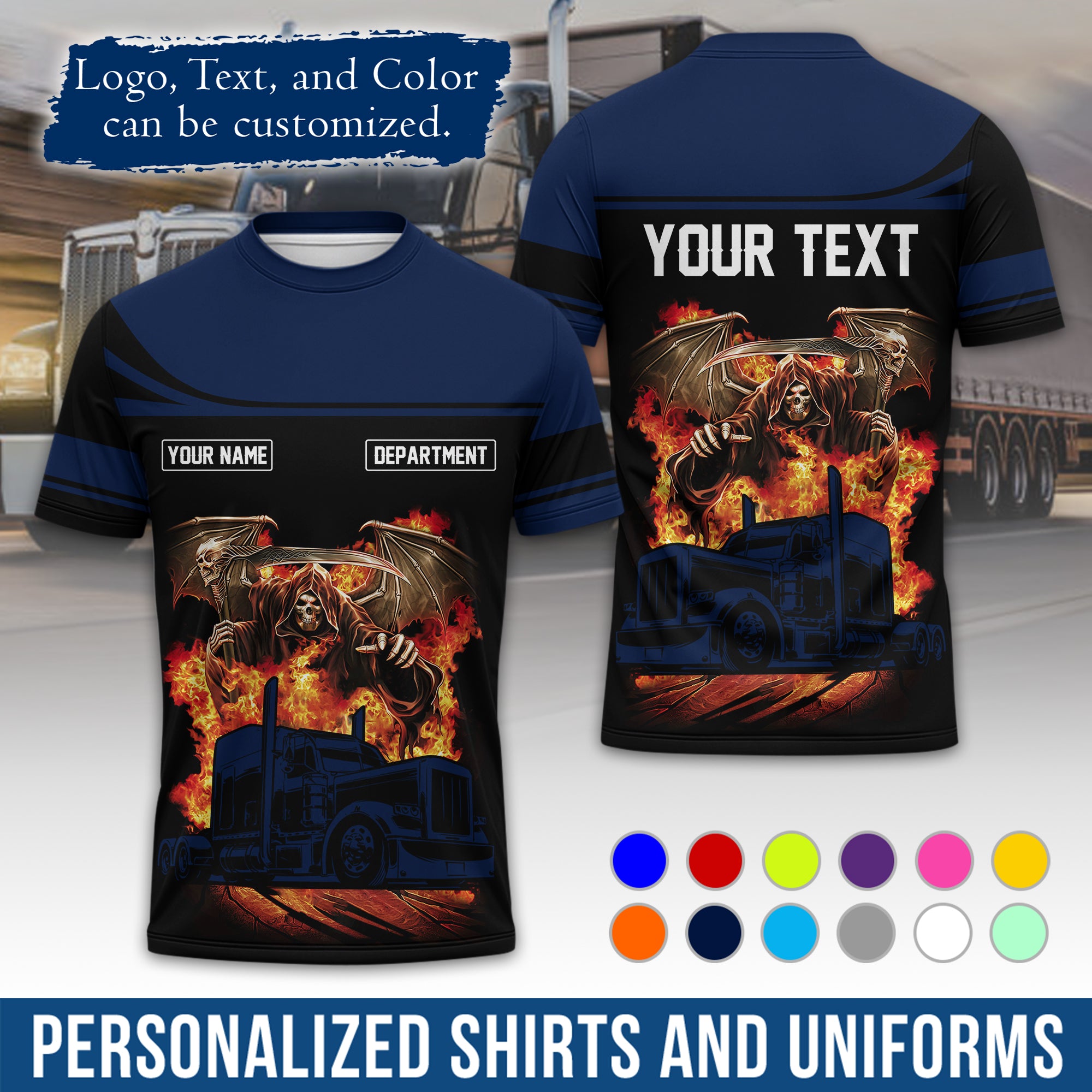 Personalized Semi Truck Driver T-Shirt, Your Custom Logo, Company Name & Contact Info TS01