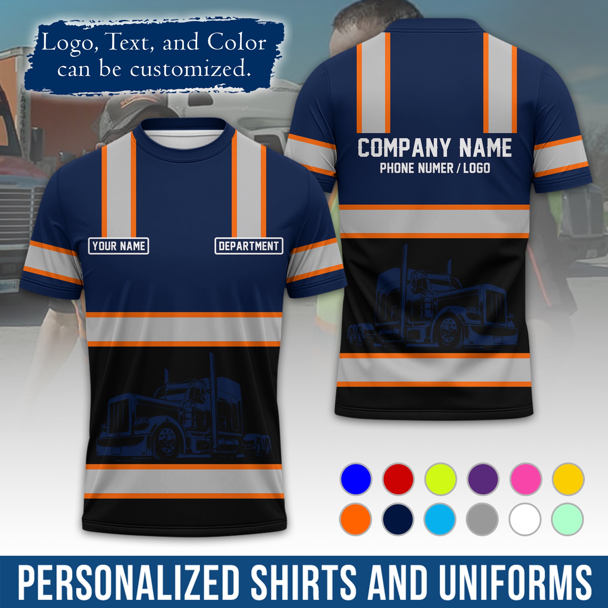 Personalized Semi Truck Driver T-Shirt, Your Custom Logo, Company Name & Contact Info TS03