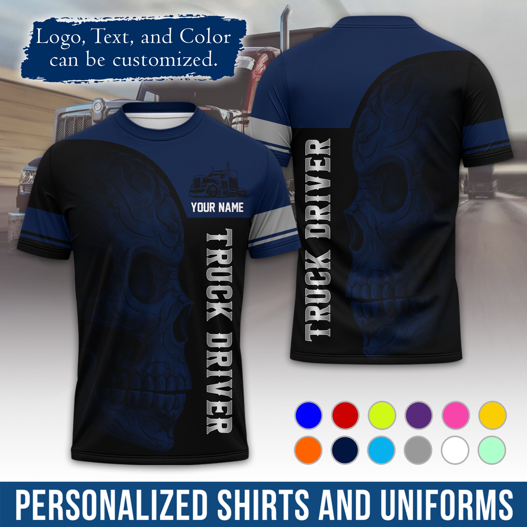 Personalized Semi Truck Driver T-Shirt, Your Custom Logo, Company Name & Contact Info TS06
