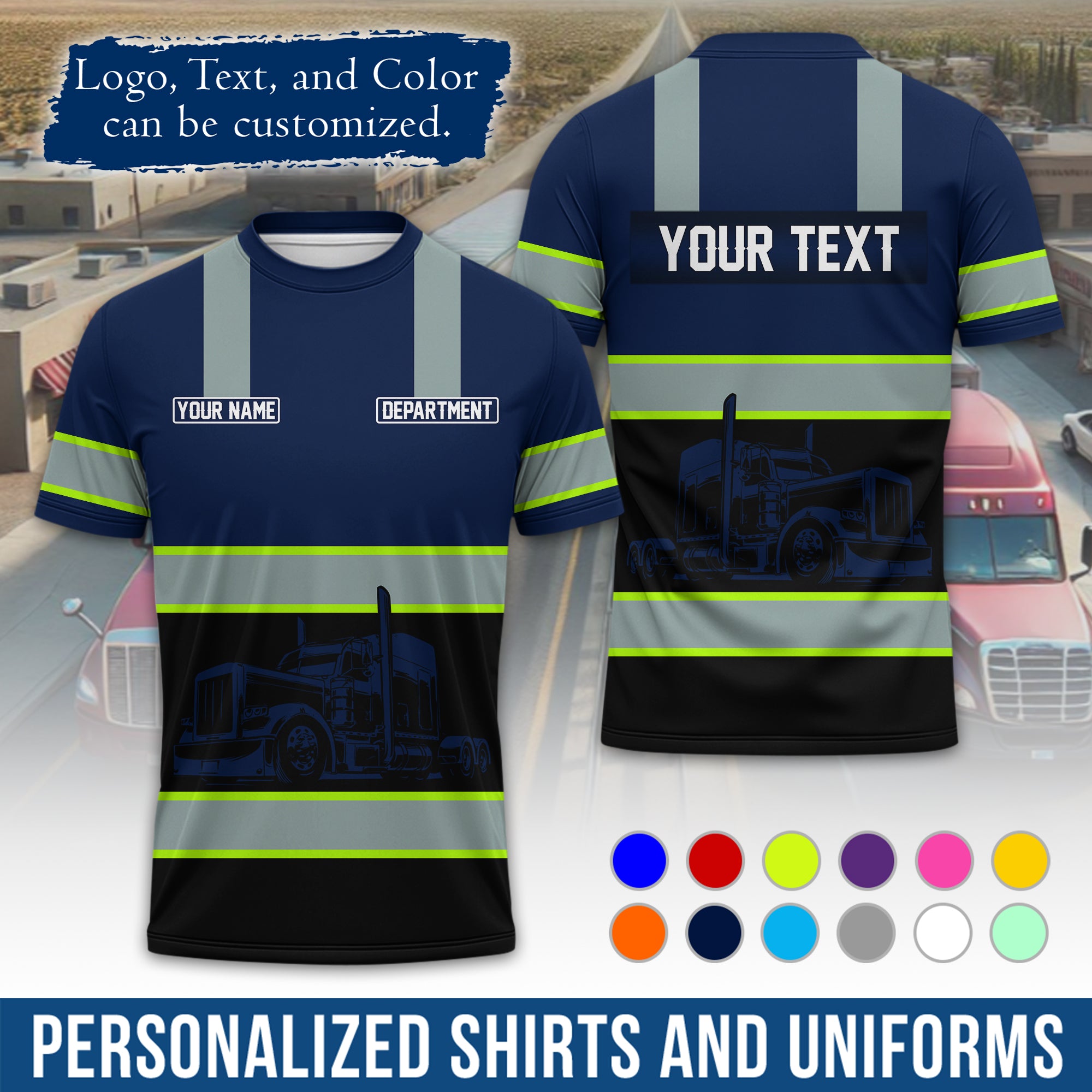 Personalized Semi Truck Driver T-Shirt, Your Custom Logo, Company Name & Contact Info TS09