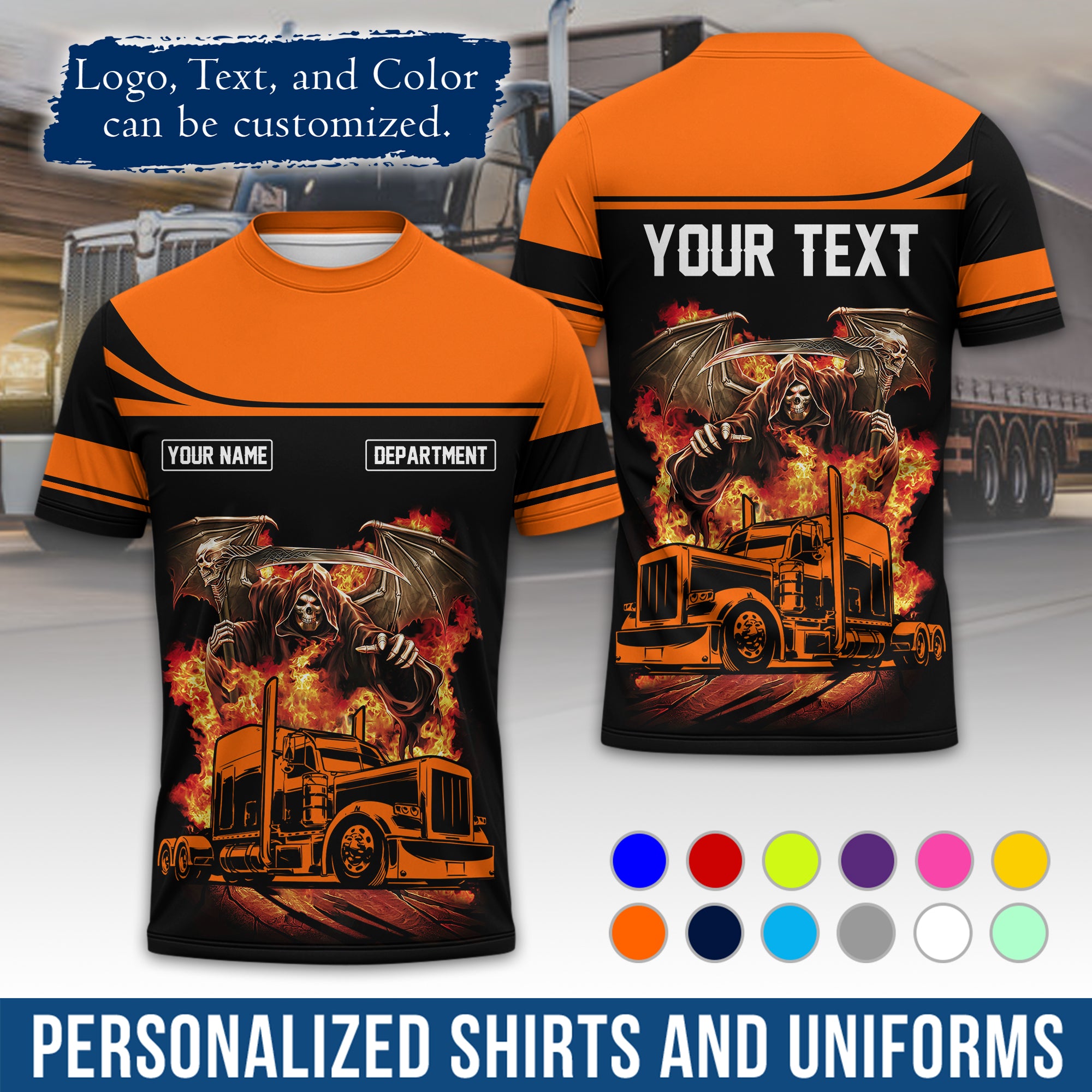Personalized Semi Truck Driver T-Shirt, Your Custom Logo, Company Name & Contact Info TS01