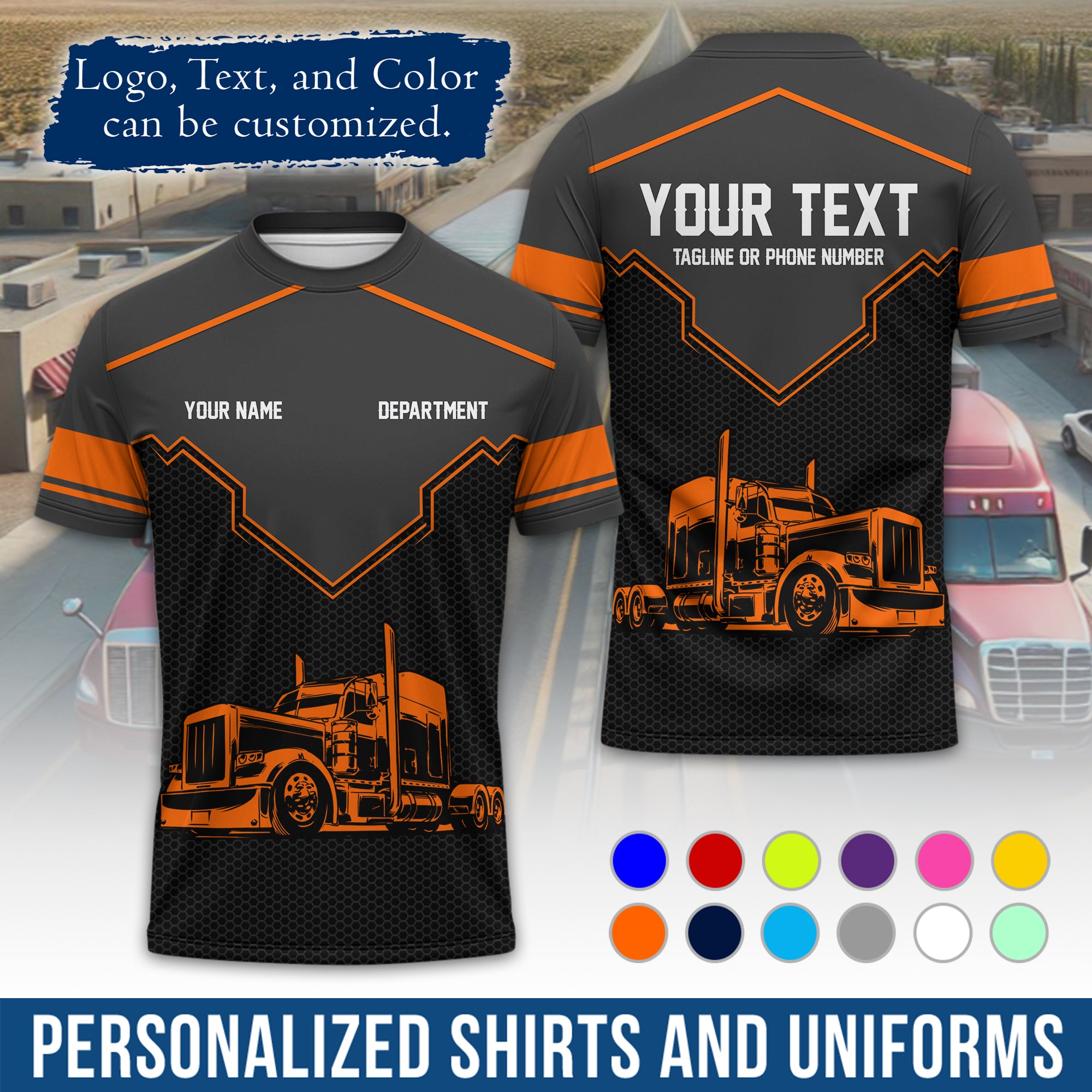 Personalized Semi Truck Driver T-Shirt, Your Custom Logo, Company Name & Contact Info TS08