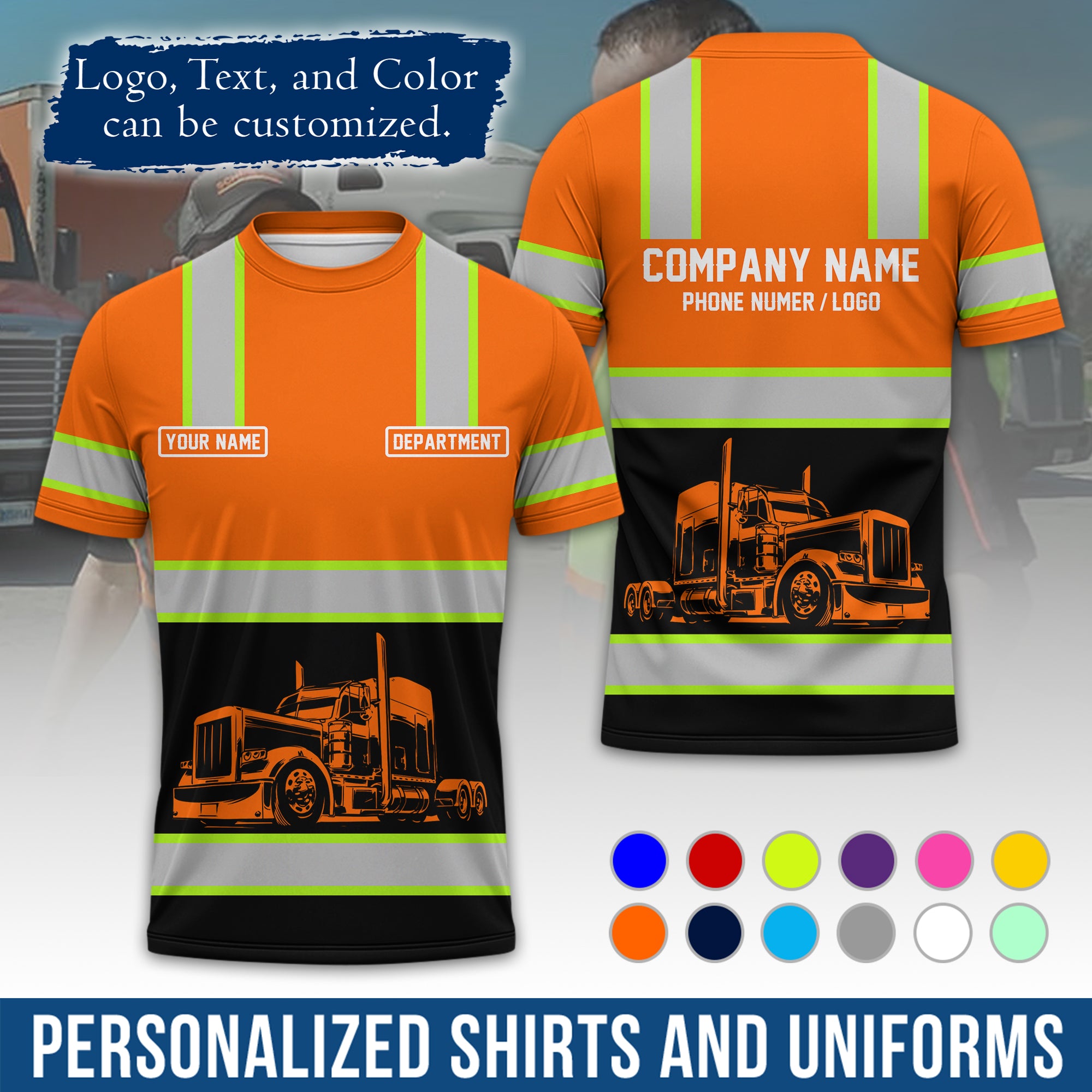 Personalized Semi Truck Driver T-Shirt, Your Custom Logo, Company Name & Contact Info TS03