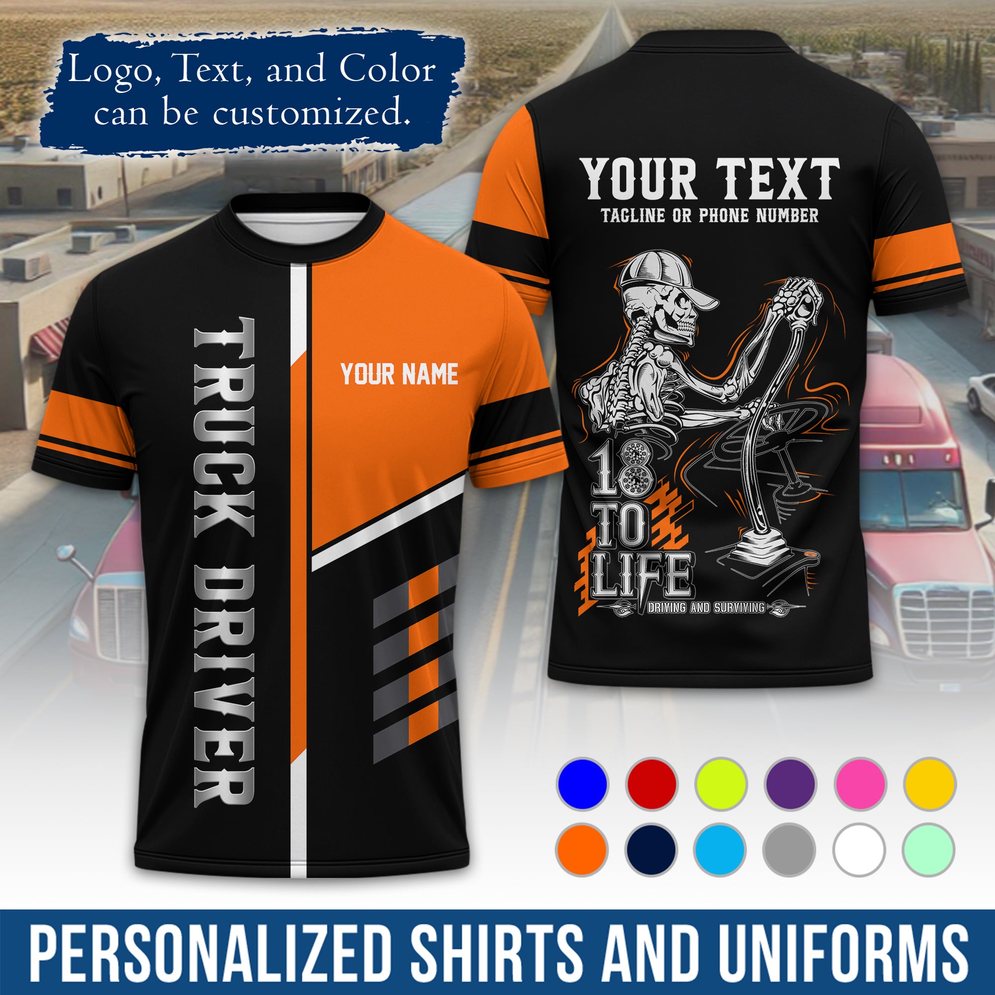 Personalized Semi Truck Driver T-Shirt, Your Custom Logo, Company Name & Contact Info TS07