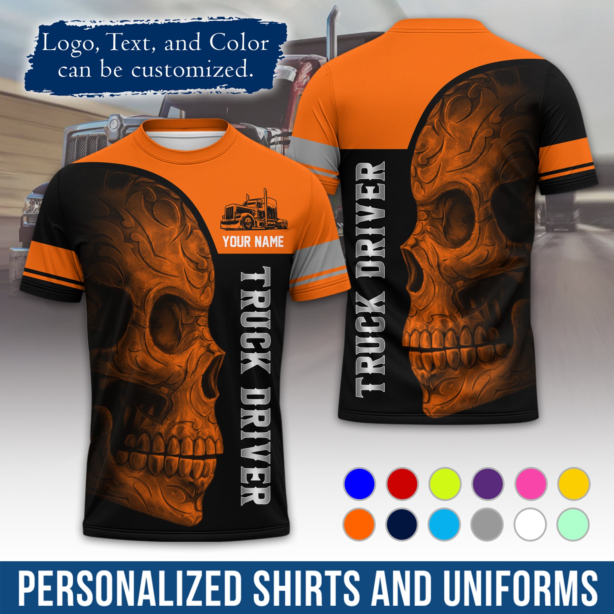 Personalized Semi Truck Driver T-Shirt, Your Custom Logo, Company Name & Contact Info TS06